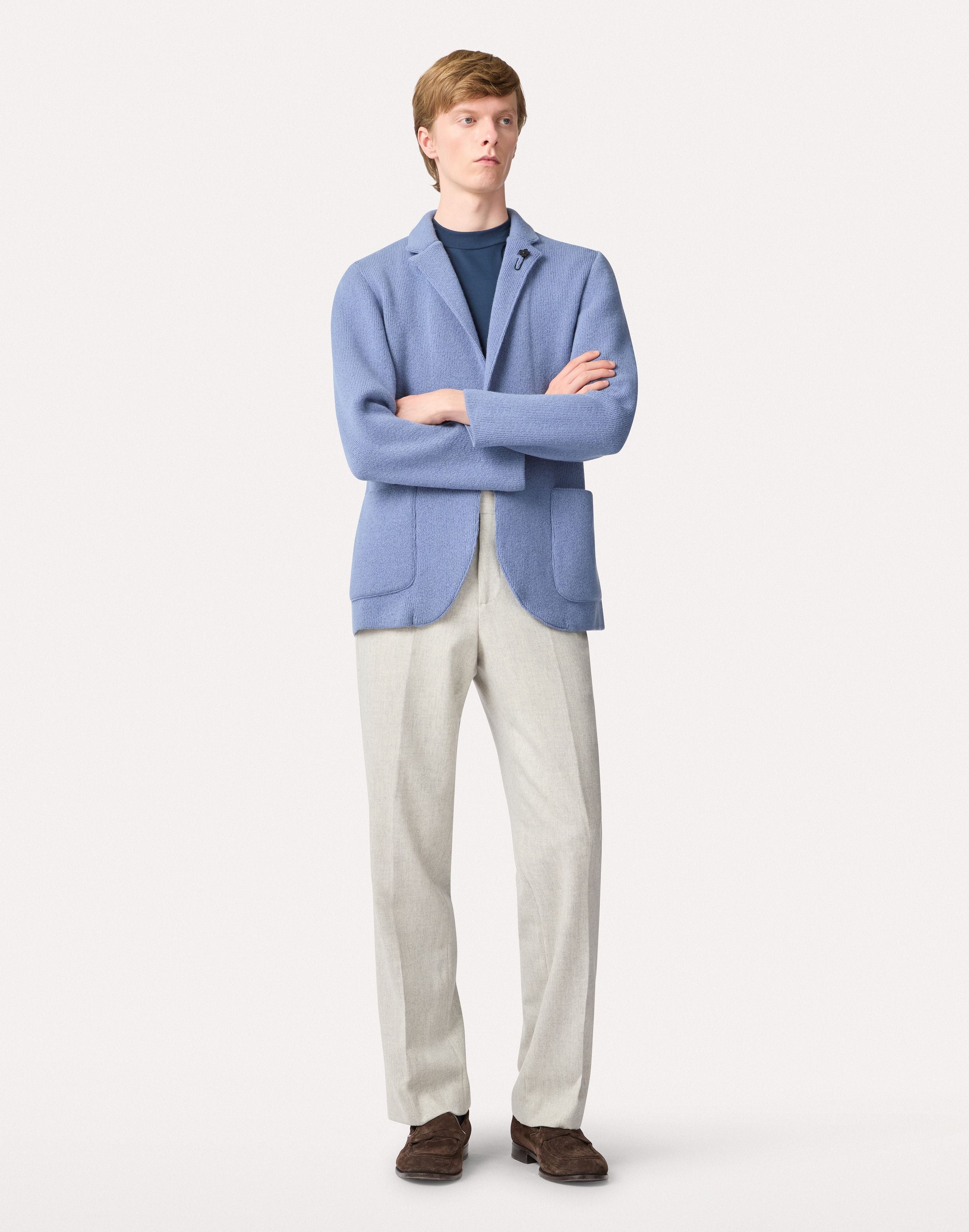 Blue crew neck T-shirt in mercerized Pima cotton BLUE Lardini 3