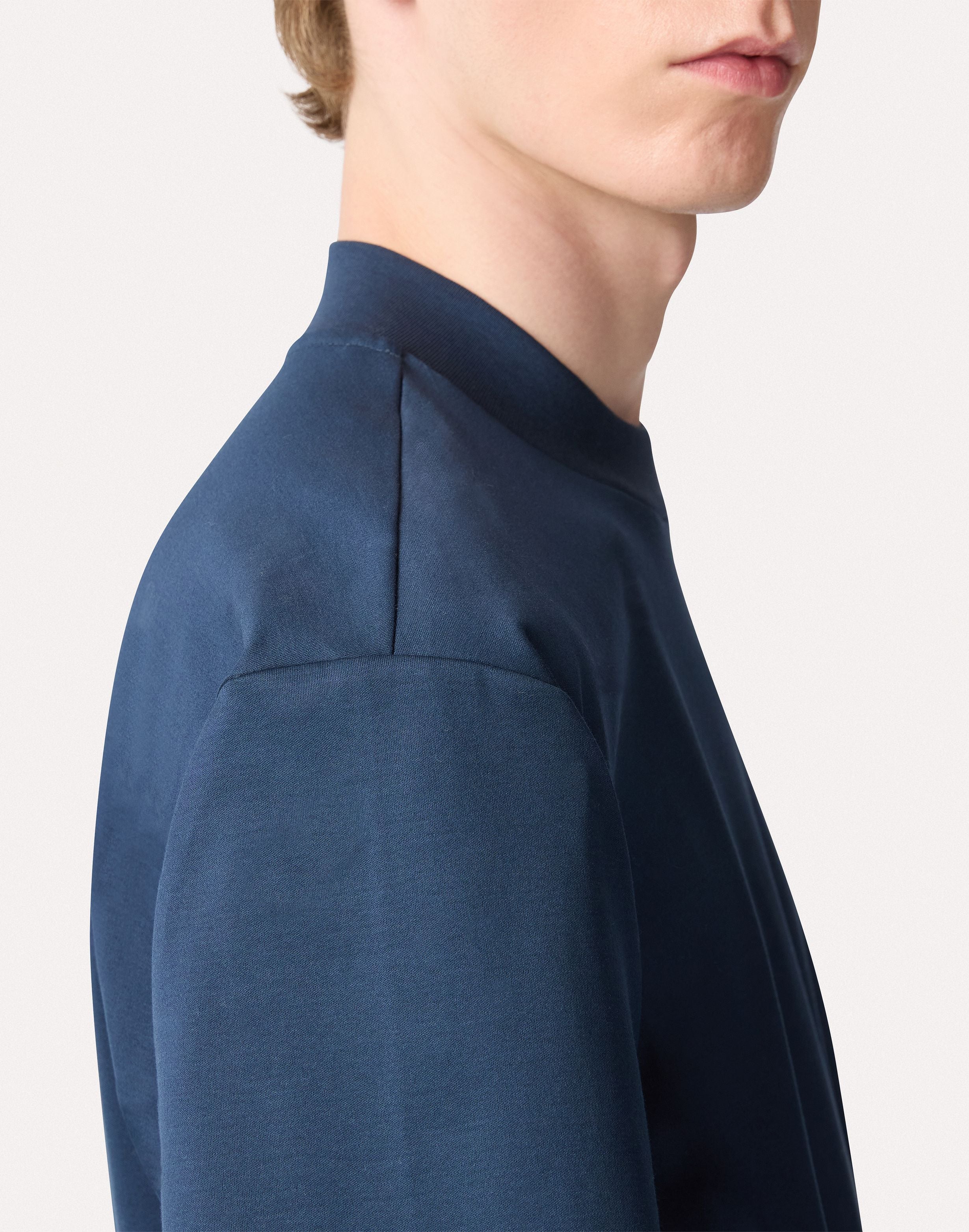 Blue crew neck T-shirt in mercerized Pima cotton BLUE Lardini 4
