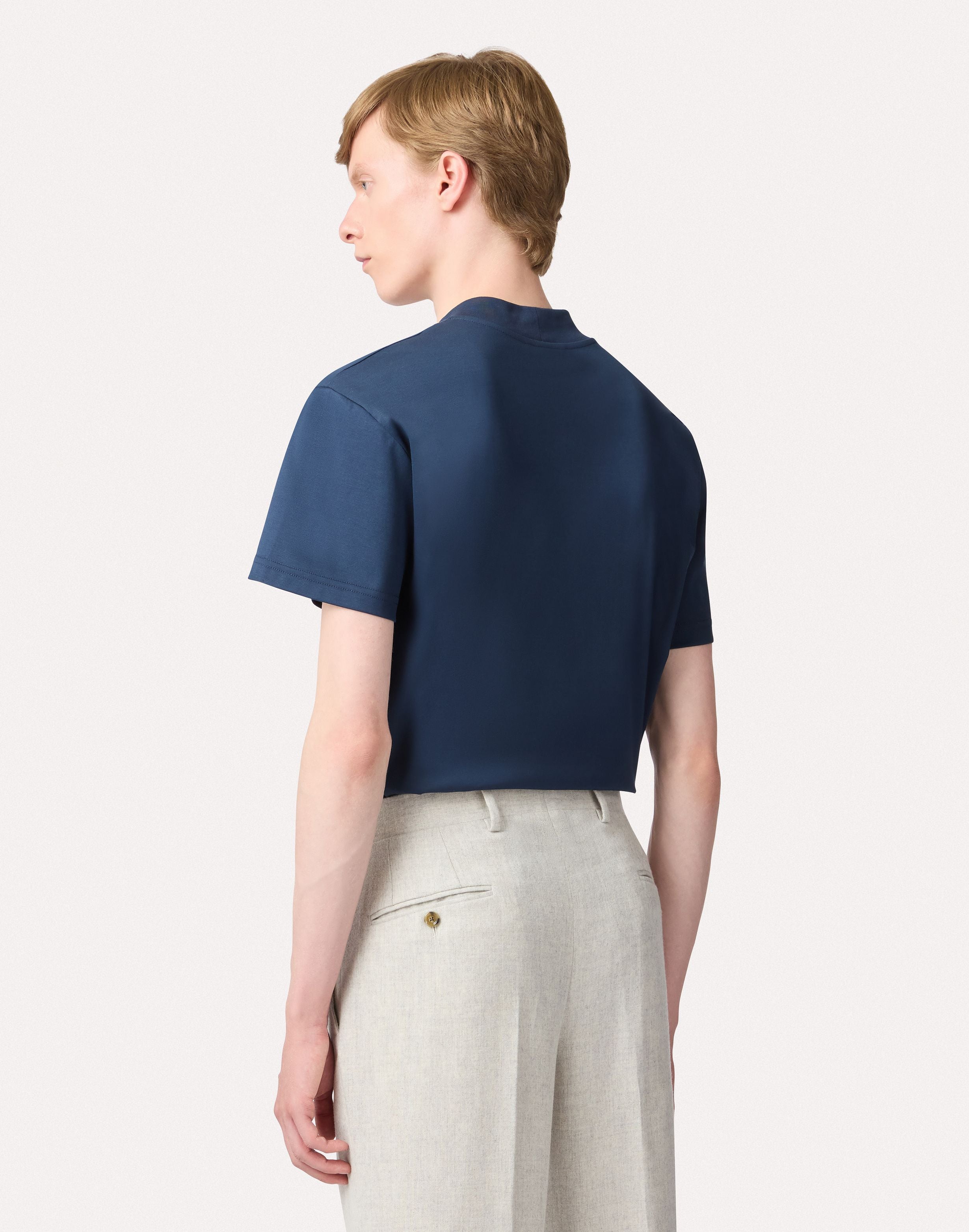 Blue crew neck T-shirt in mercerized Pima cotton BLUE Lardini 1