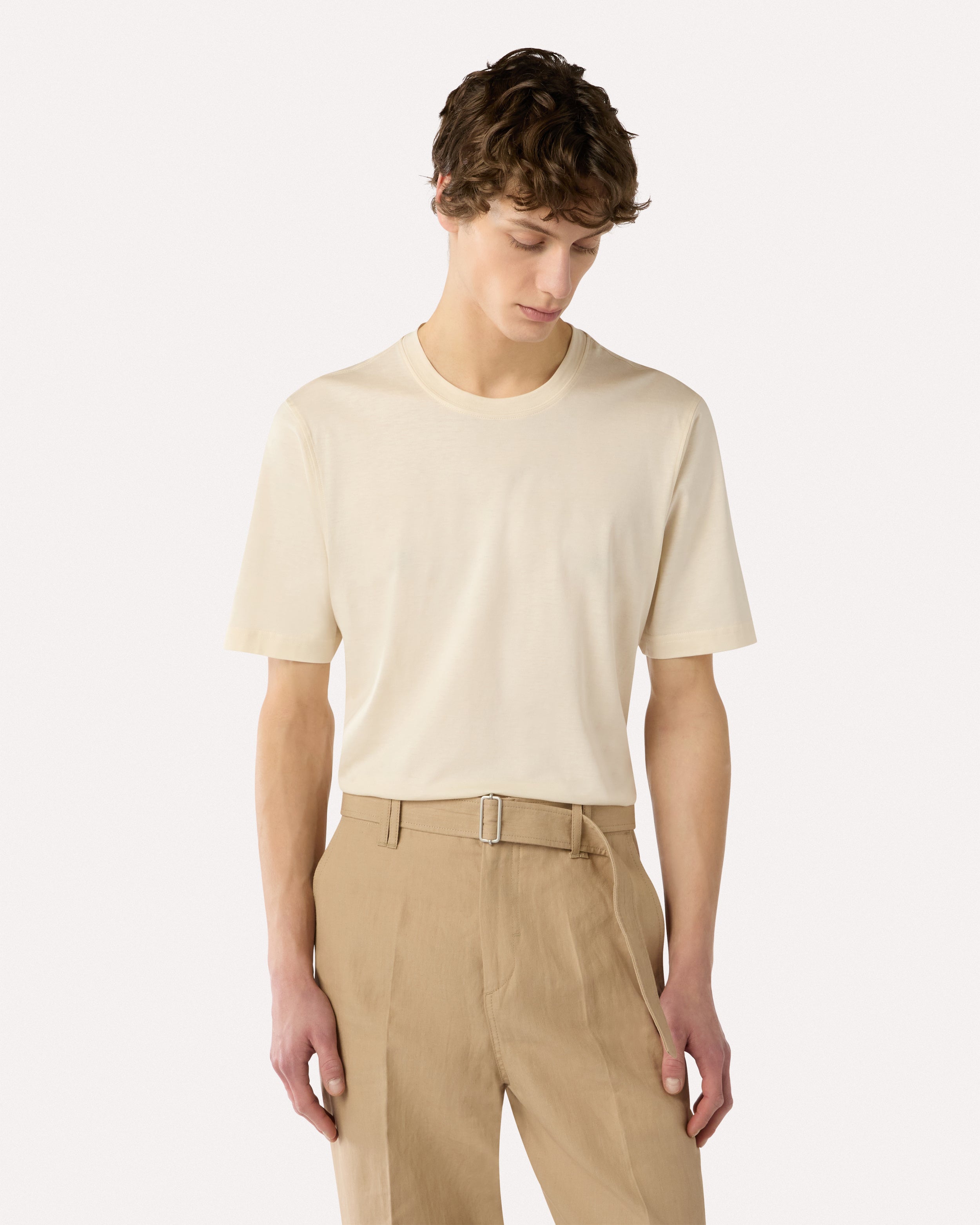 Cotton and silk T-shirt in cream CREAM Lardini 4