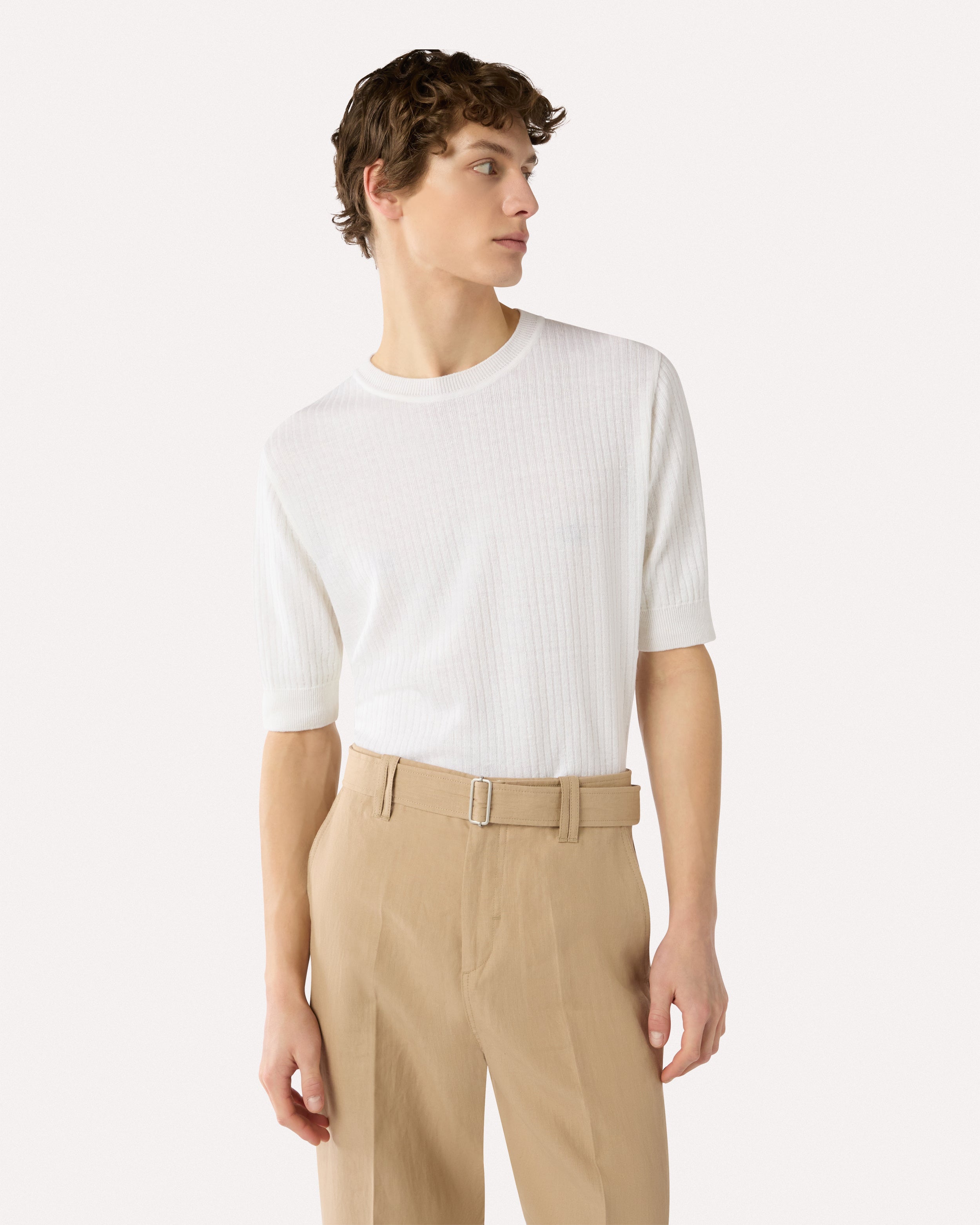 White T-shirt in linen and cotton WHITE Lardini 4
