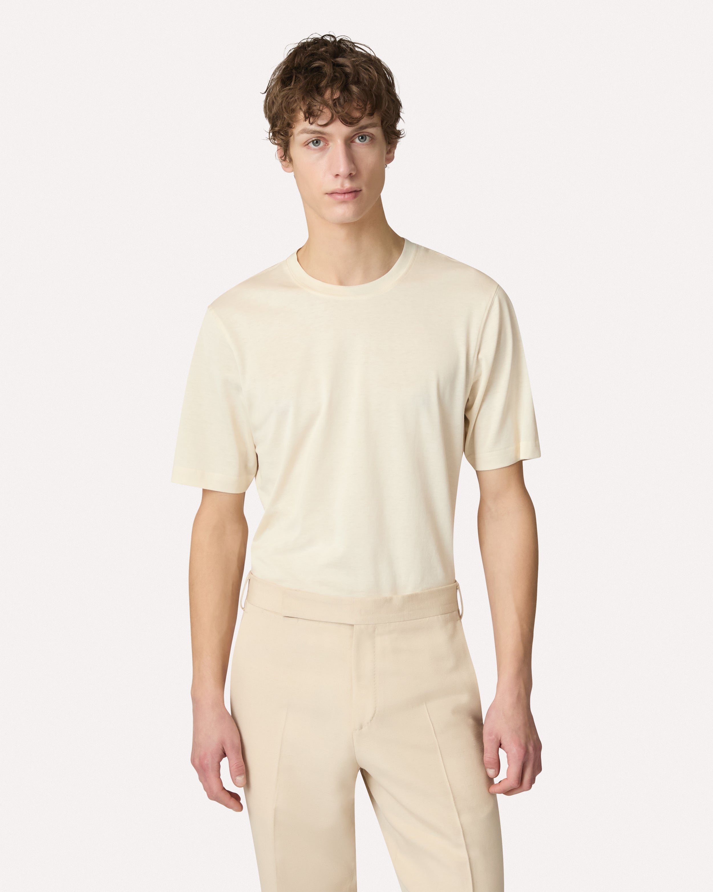 Cream linen and cotton T-shirt CREAM Lardini 4
