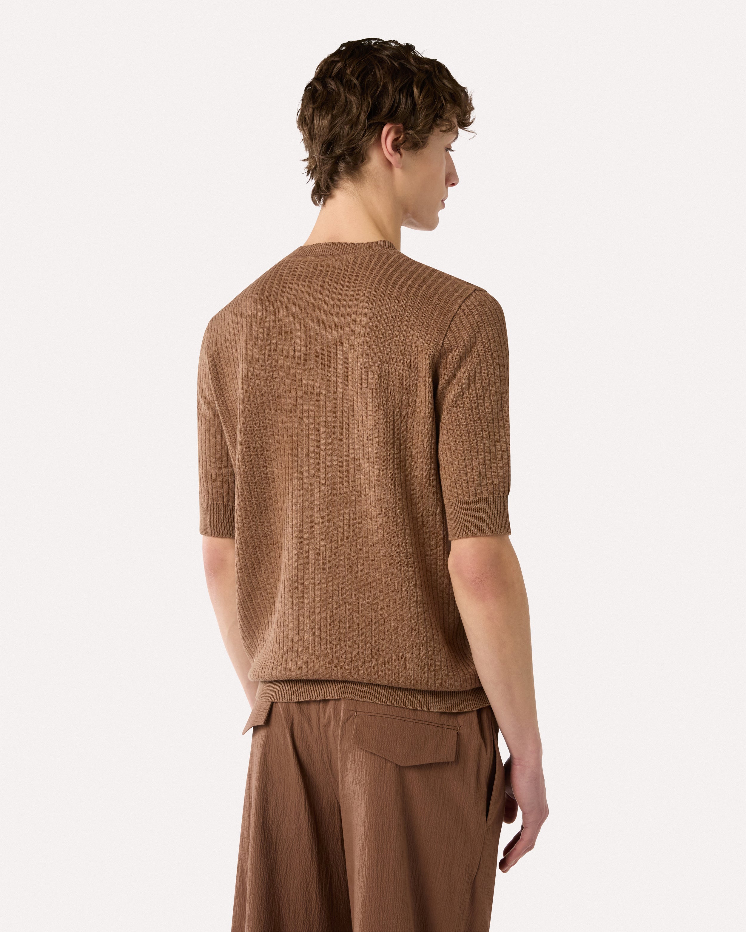 Brown linen and cotton T-shirt BROWN/RUST Lardini 5