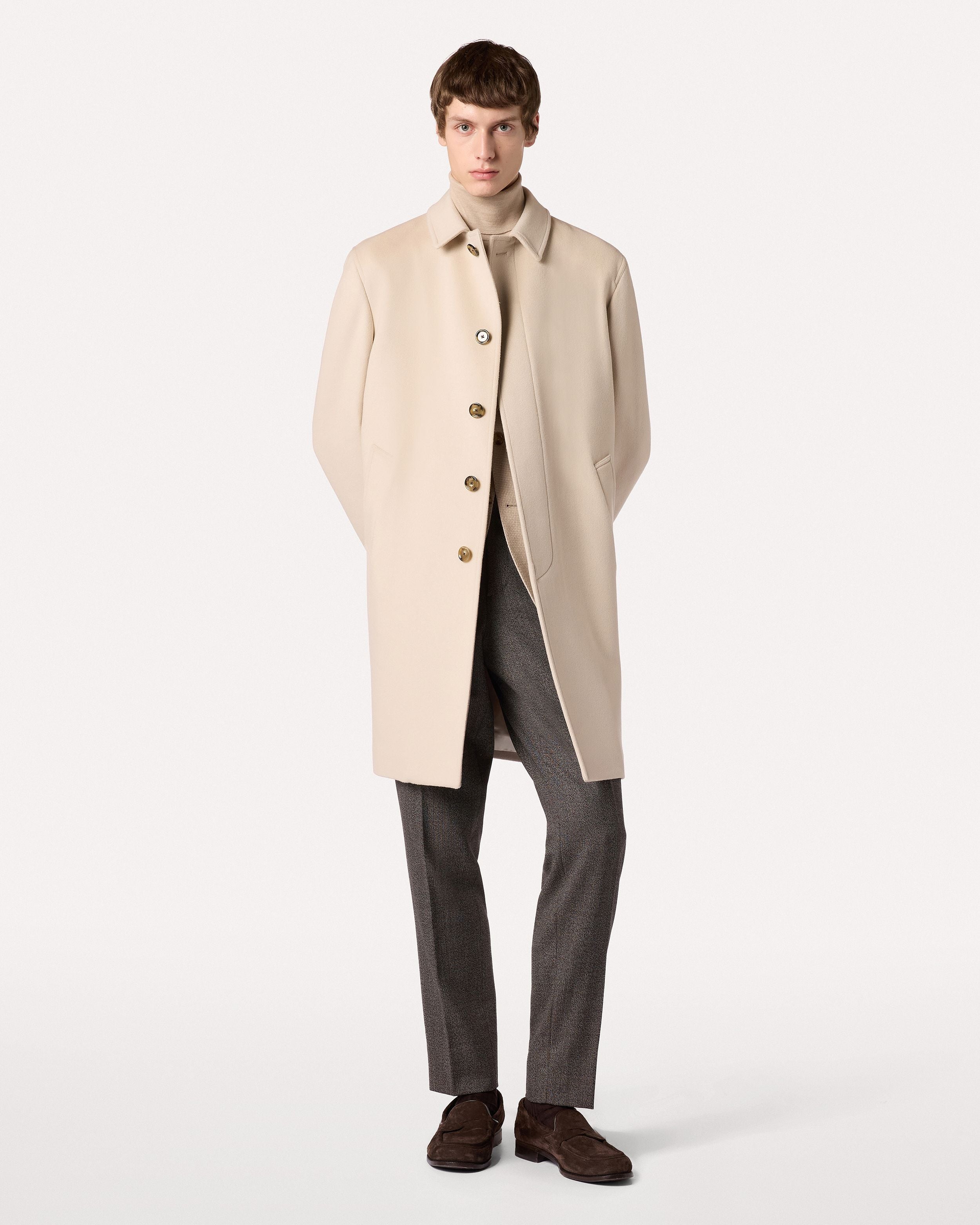 Pantalone marrone con microdisegno in lana stretch BROWN/RED/CREAM Lardini 2