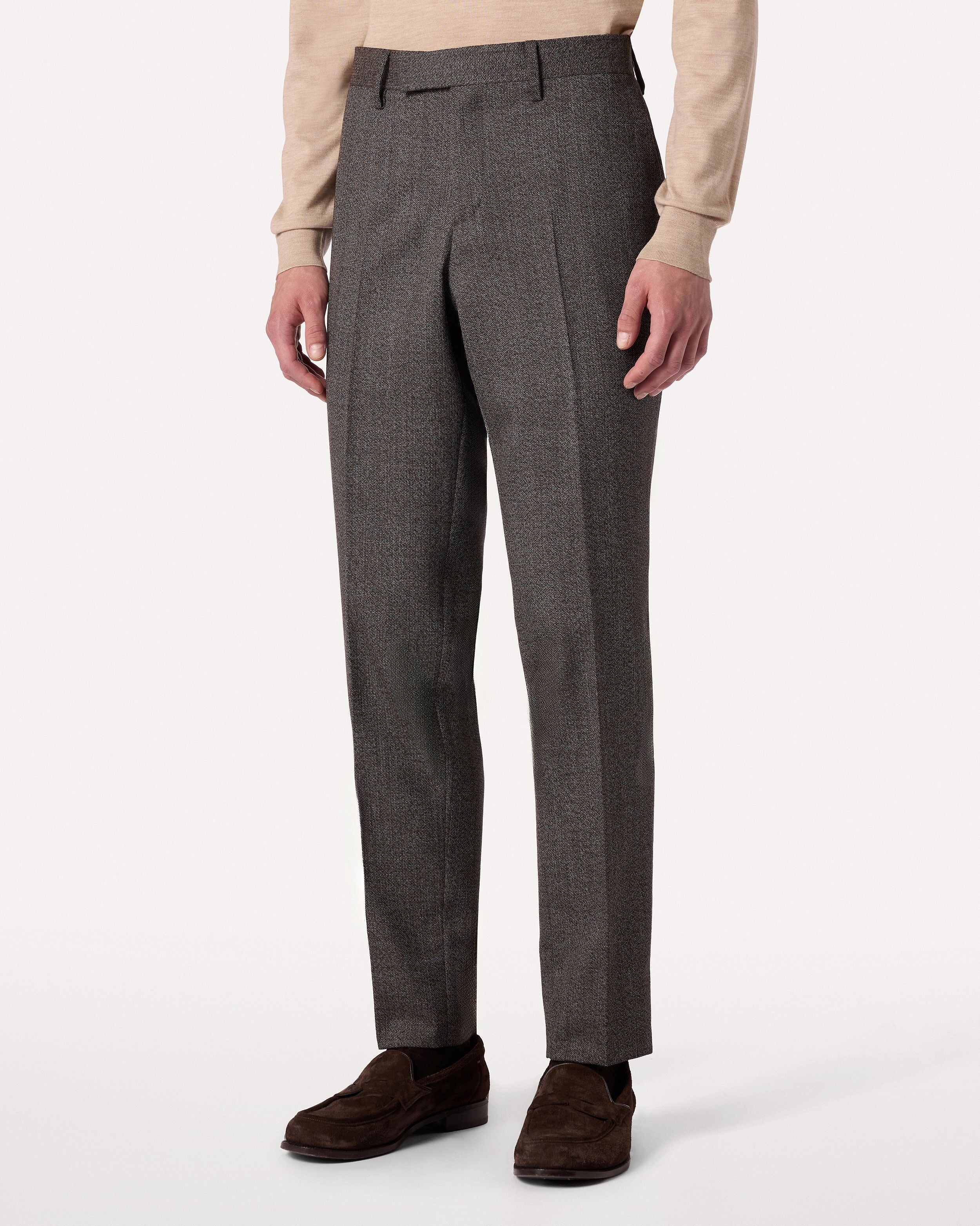 Pantalone marrone con microdisegno in lana stretch BROWN/RED/CREAM Lardini 4