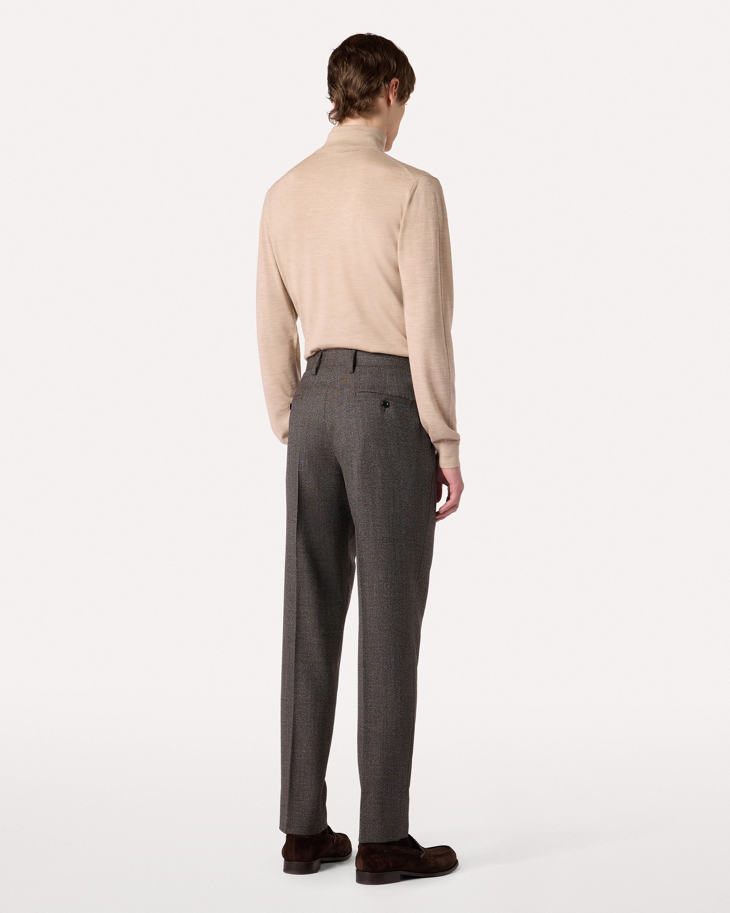 Pantalone marrone con microdisegno in lana stretch BROWN/RED/CREAM Lardini 5