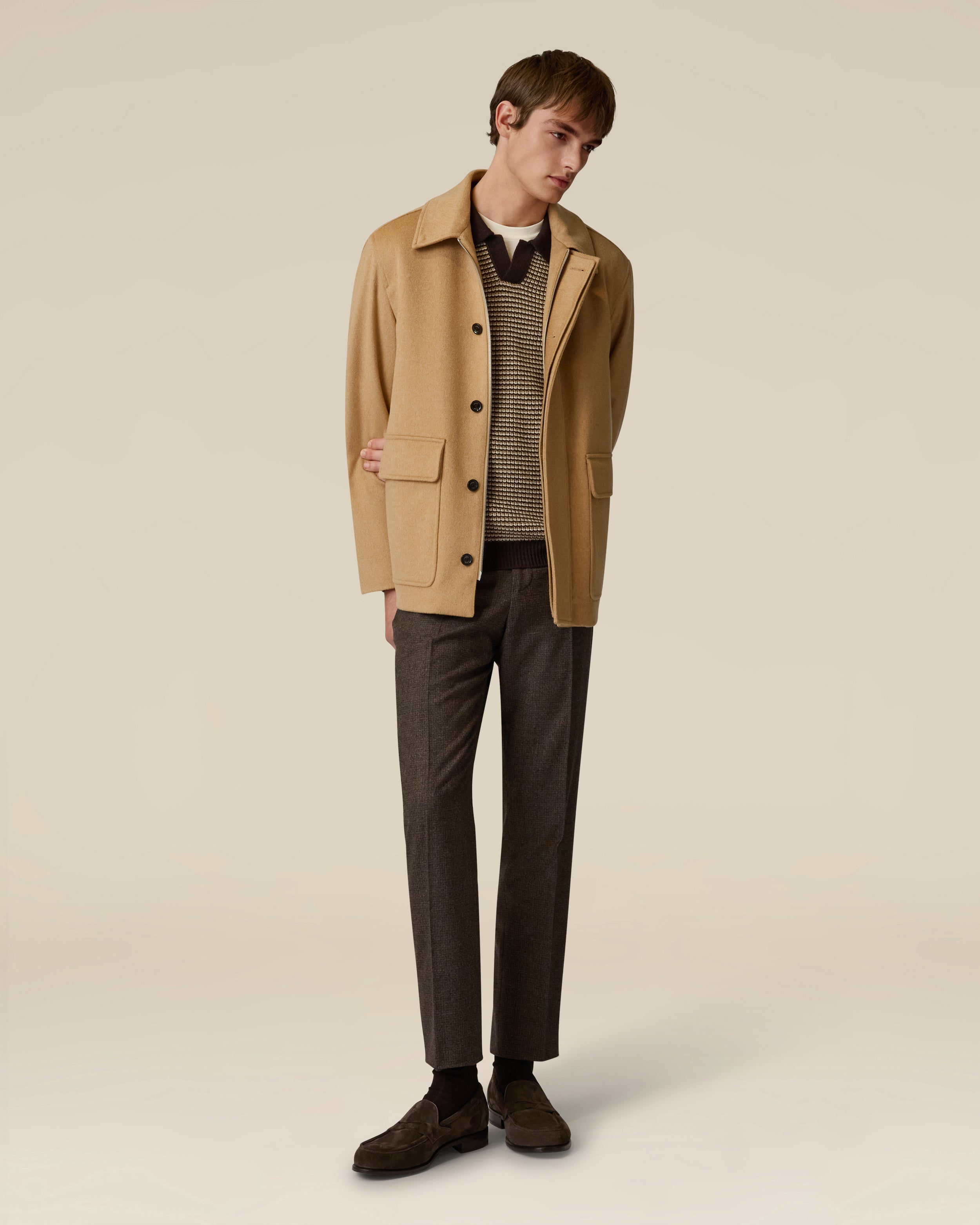 Brown flat-front wool trousers BROWN/BLACK Lardini 2