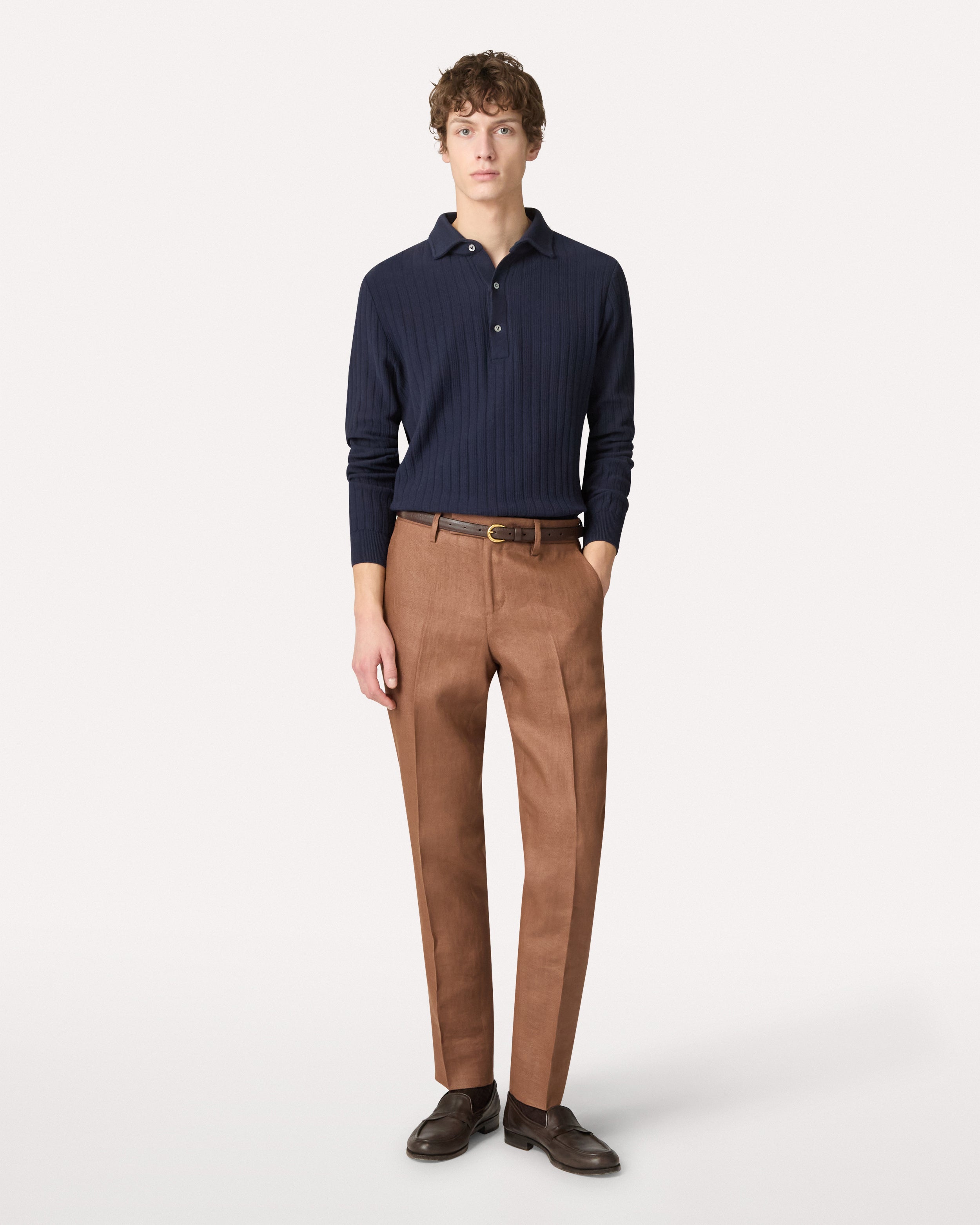 Brown twill trousers, white, man | Lardini