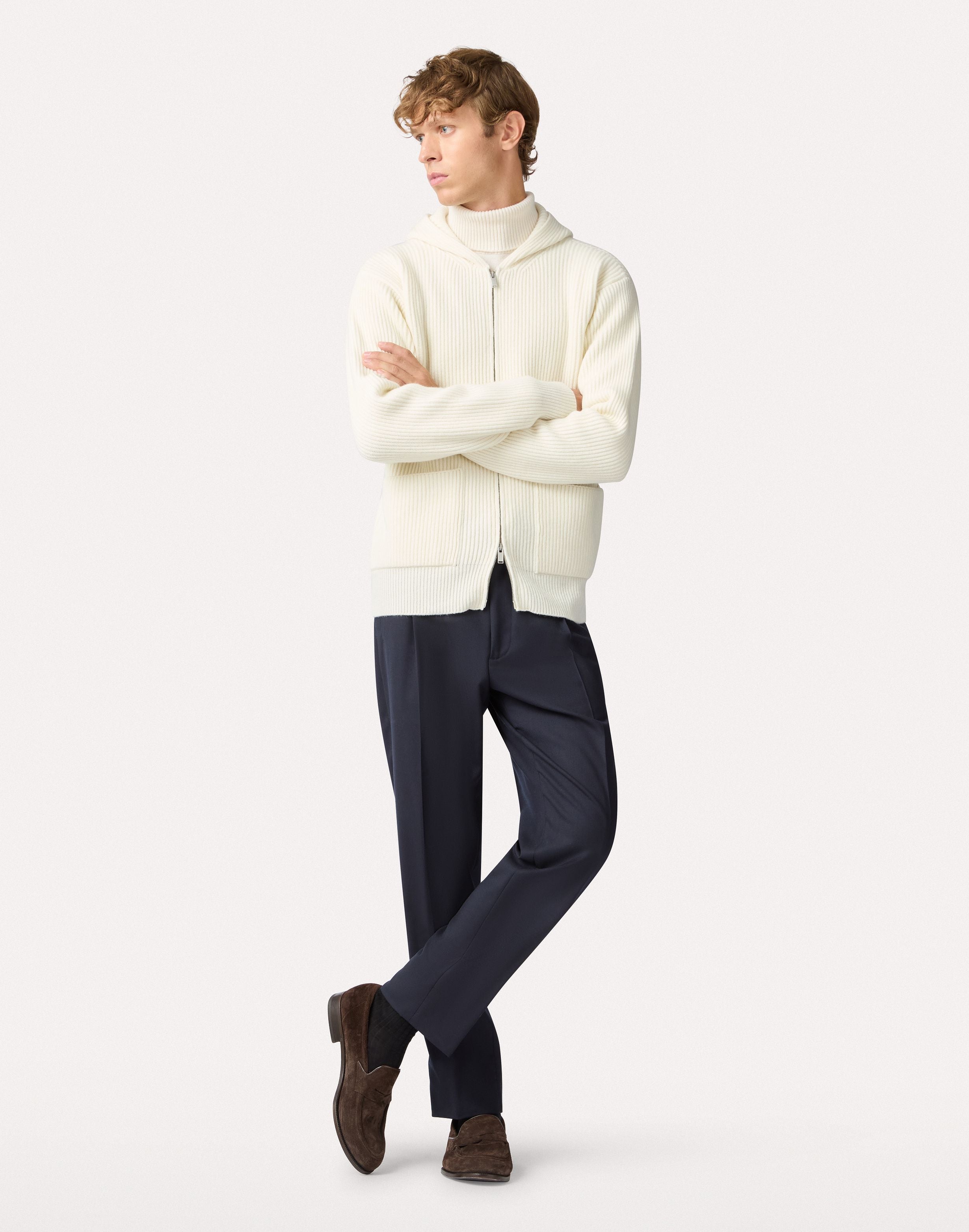 Pantalone blu con coulisse in flanella stretch pettinata BLUE Lardini 2