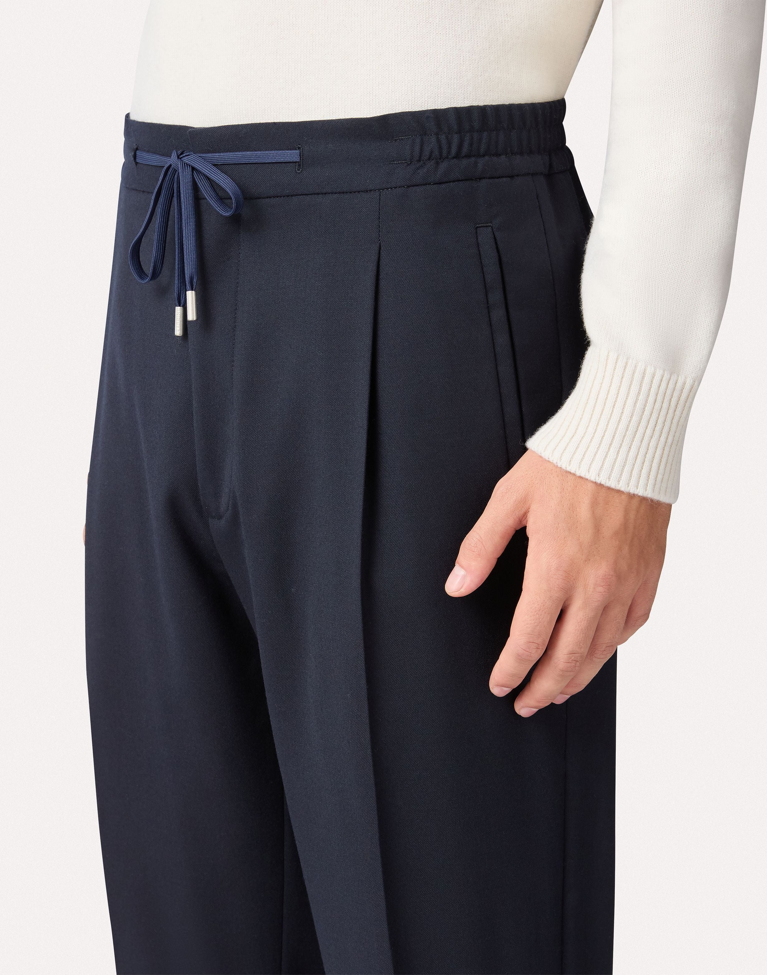 Pantalon bleu avec cordon de serrage en flanelle stretch peignée BLUE Lardini 3