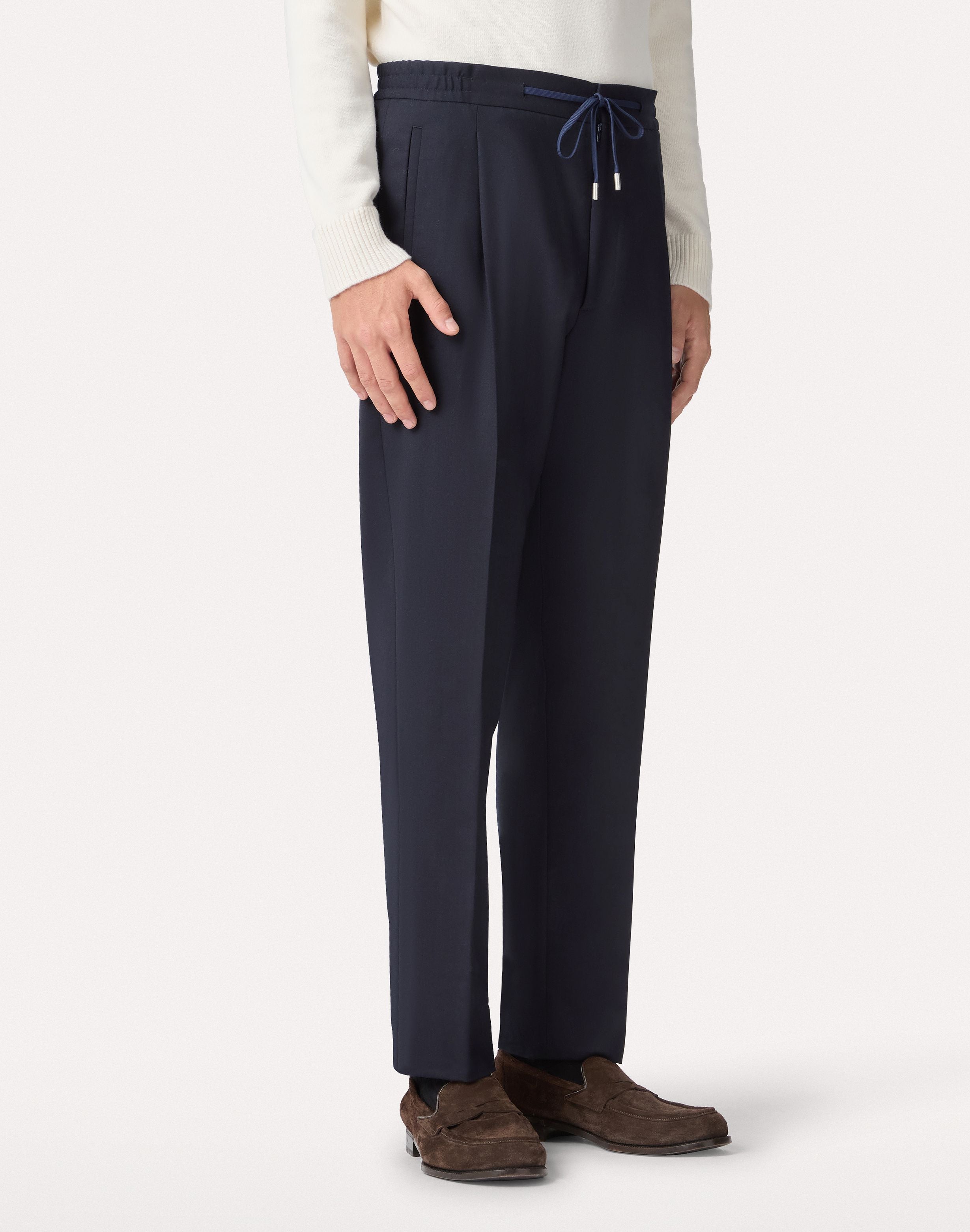 Pantalon bleu avec cordon de serrage en flanelle stretch peignée BLUE Lardini 4