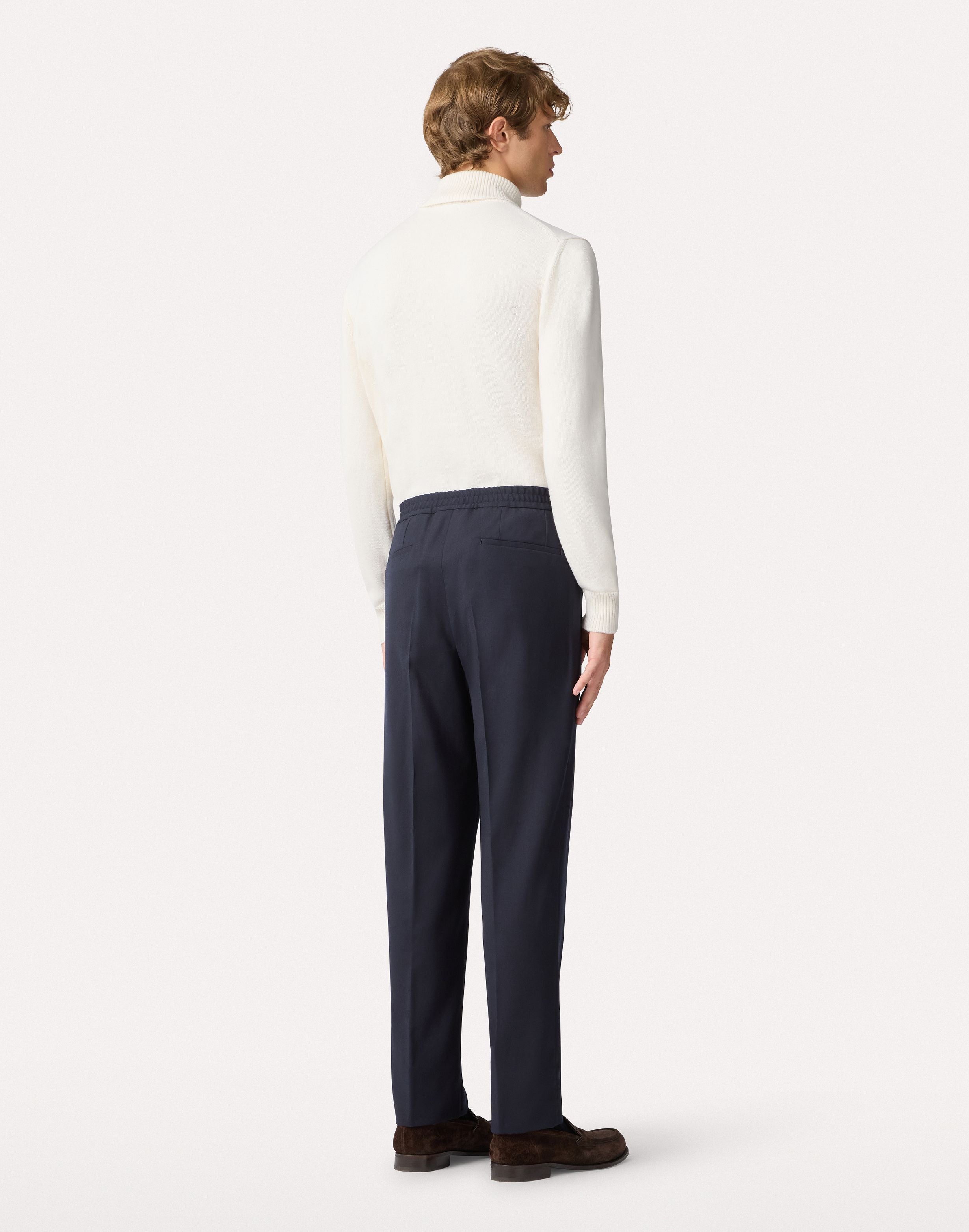 Pantalon bleu avec cordon de serrage en flanelle stretch peignée BLUE Lardini 5