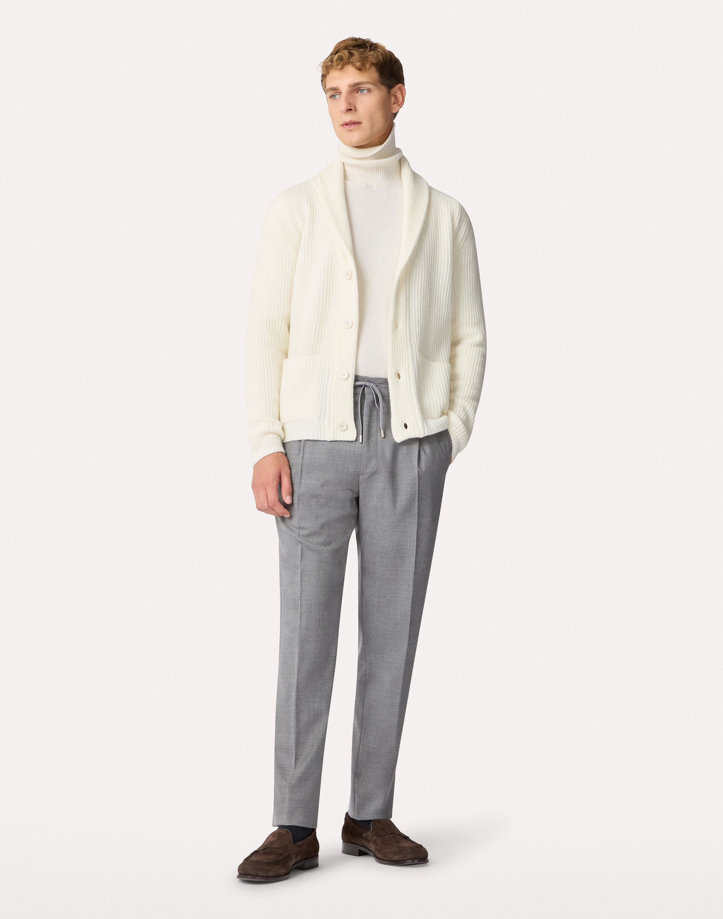 Grey trousers with drawstring in combed stretch flannel GREY Lardini 2