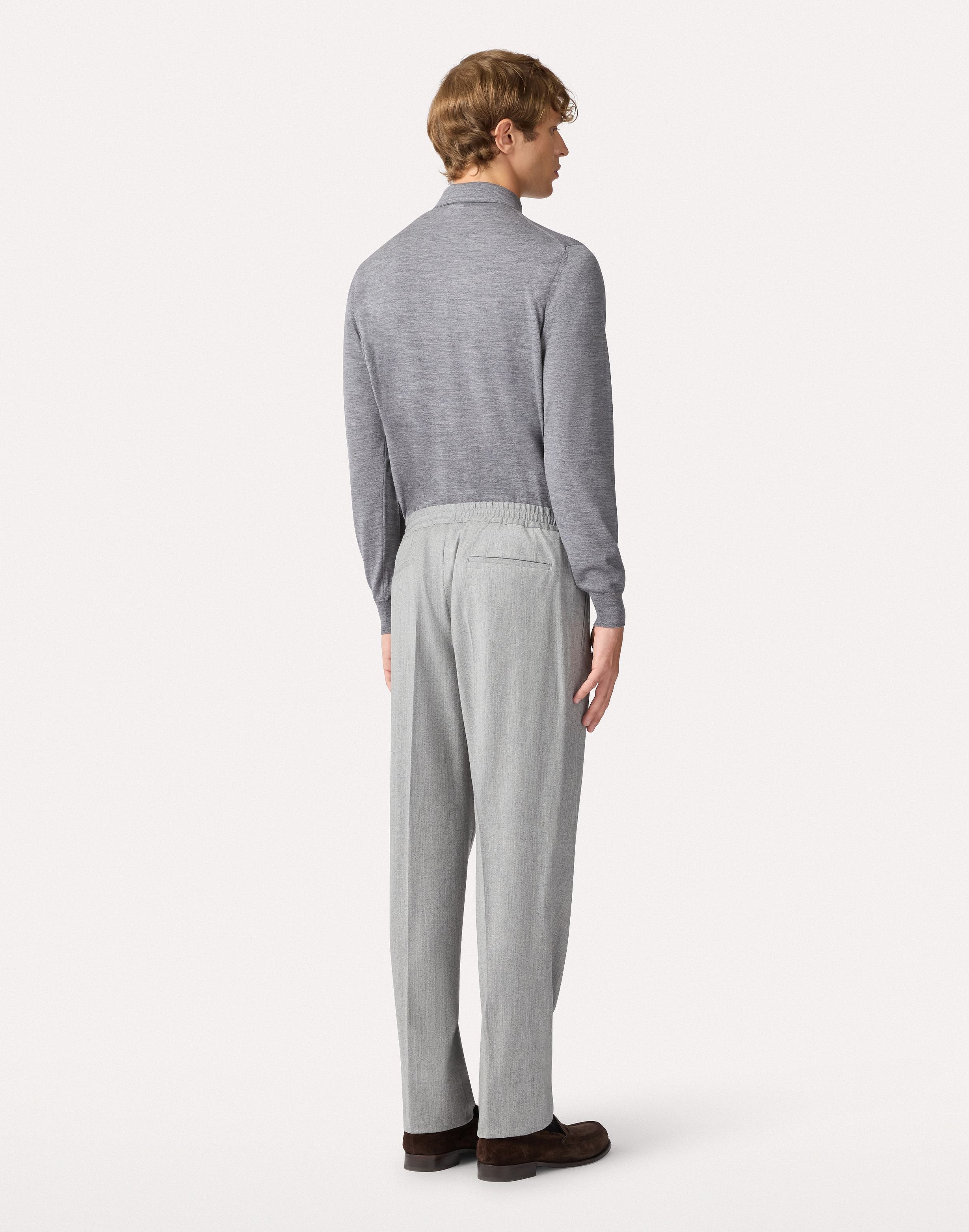 Grey trousers with drawstring in stretch flannel and cashmere GREY Lardini 5