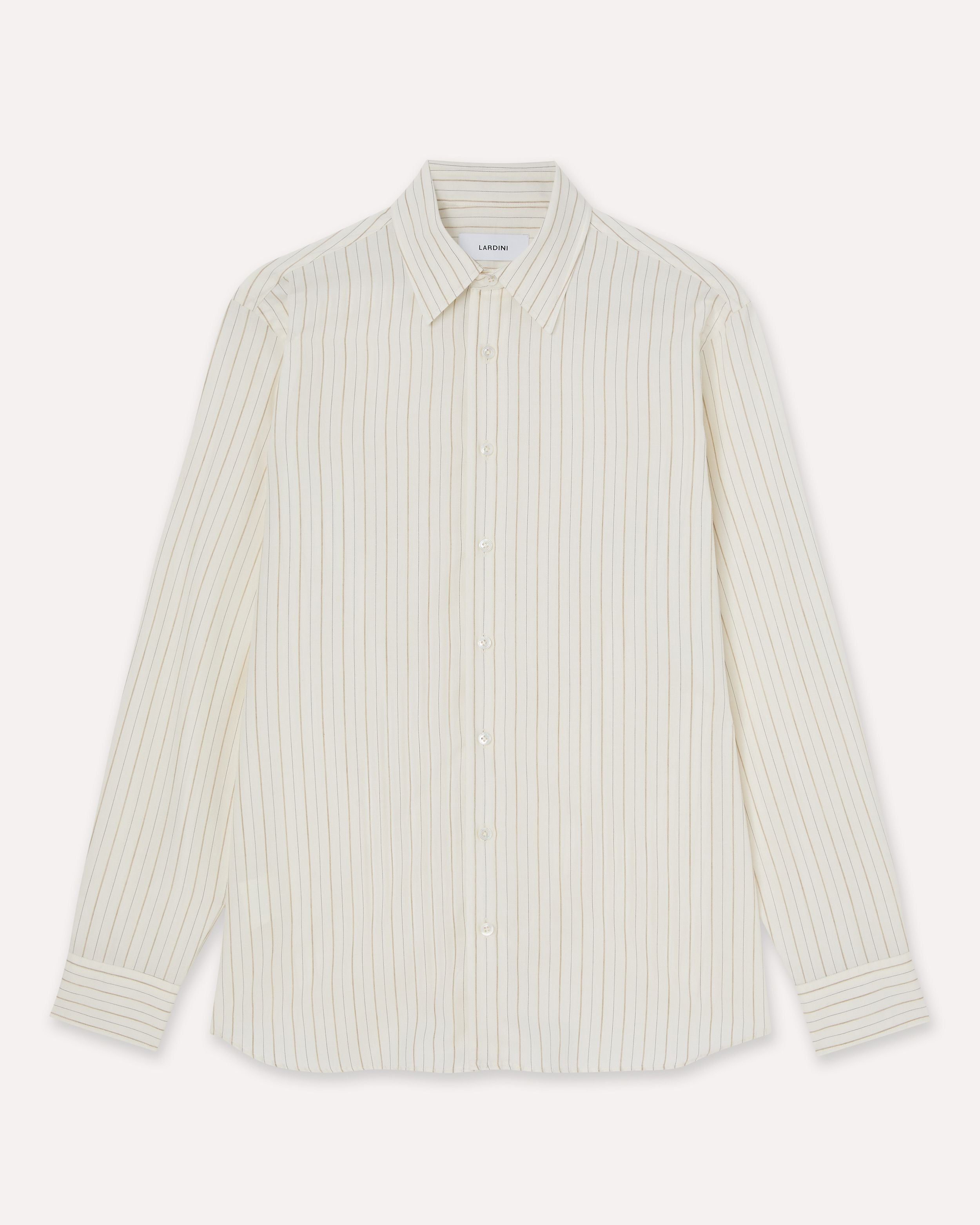 Camicia a righe panna e beige in cotone misto lana CREAM/BEIGE Lardini 1