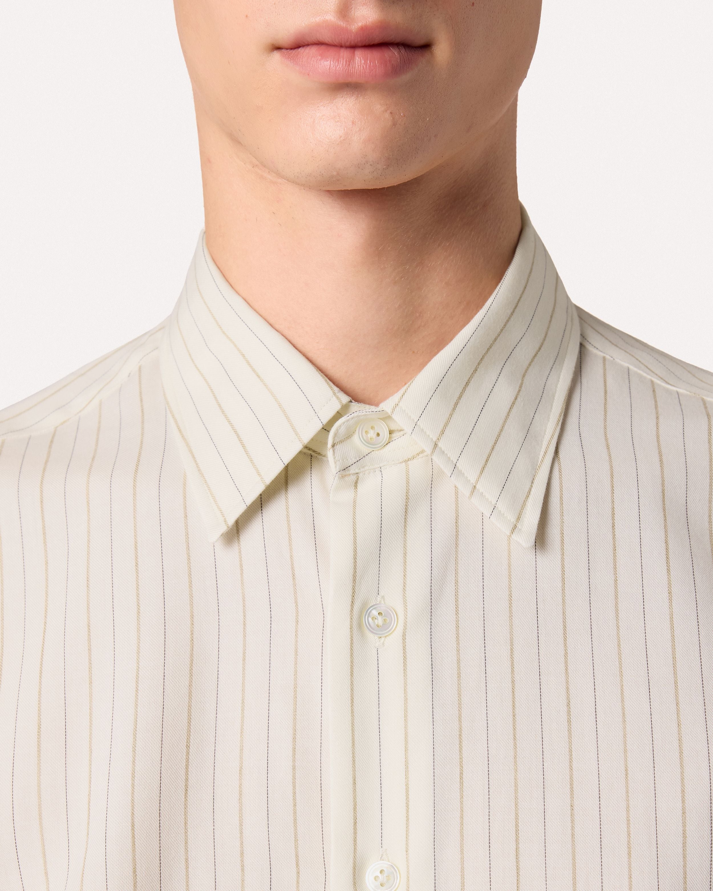 Camicia a righe panna e beige in cotone misto lana CREAM/BEIGE Lardini 3