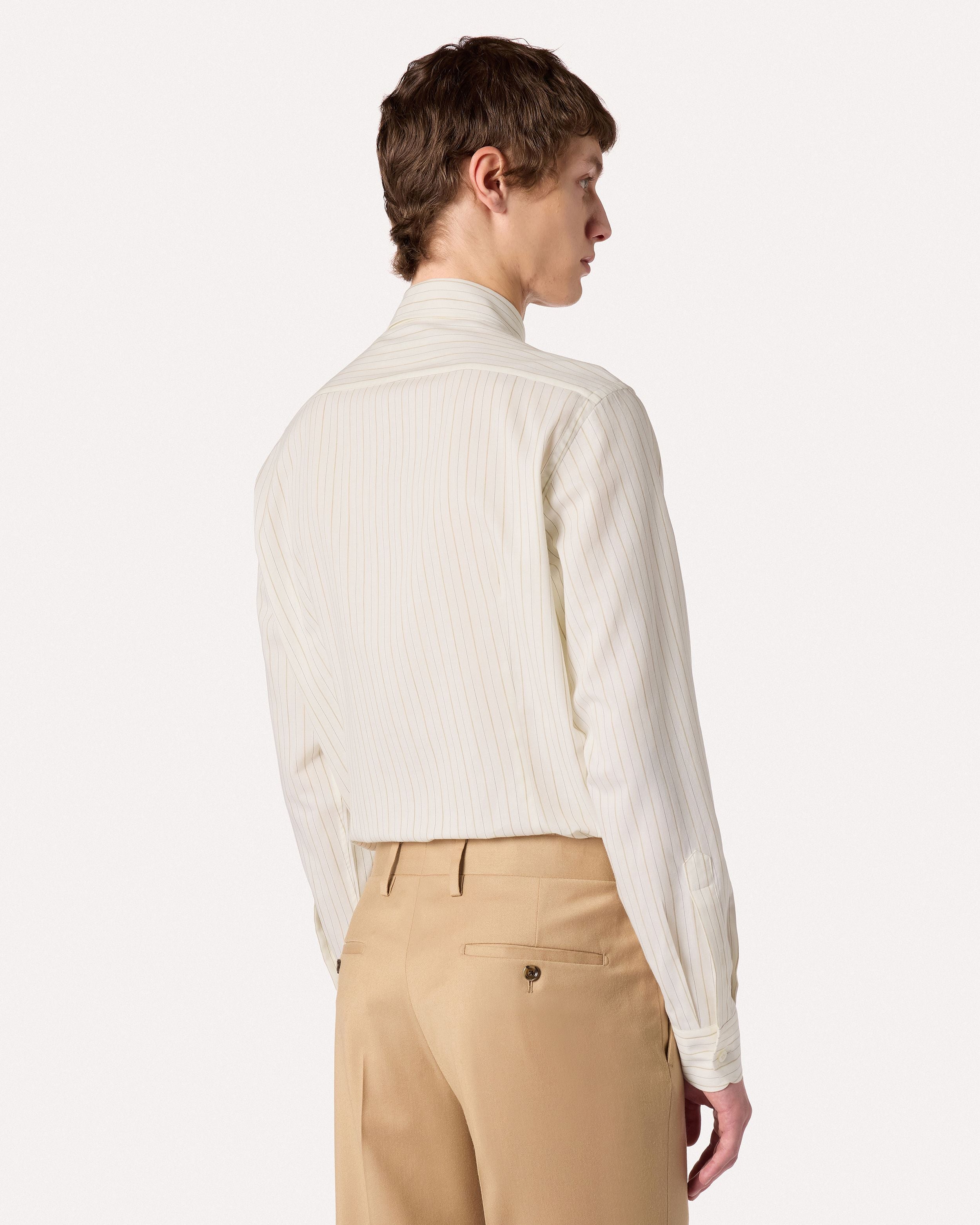 Camicia a righe panna e beige in cotone misto lana CREAM/BEIGE Lardini 5