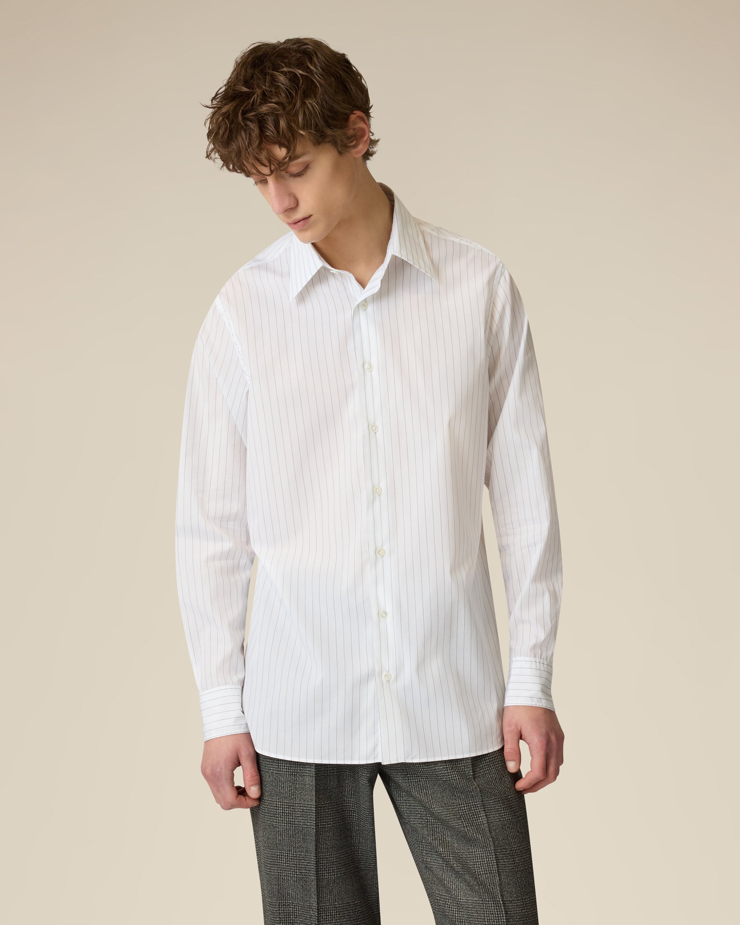 Weißes Hemd aus Baumwollpopeline WHITE/BLACK Lardini 4