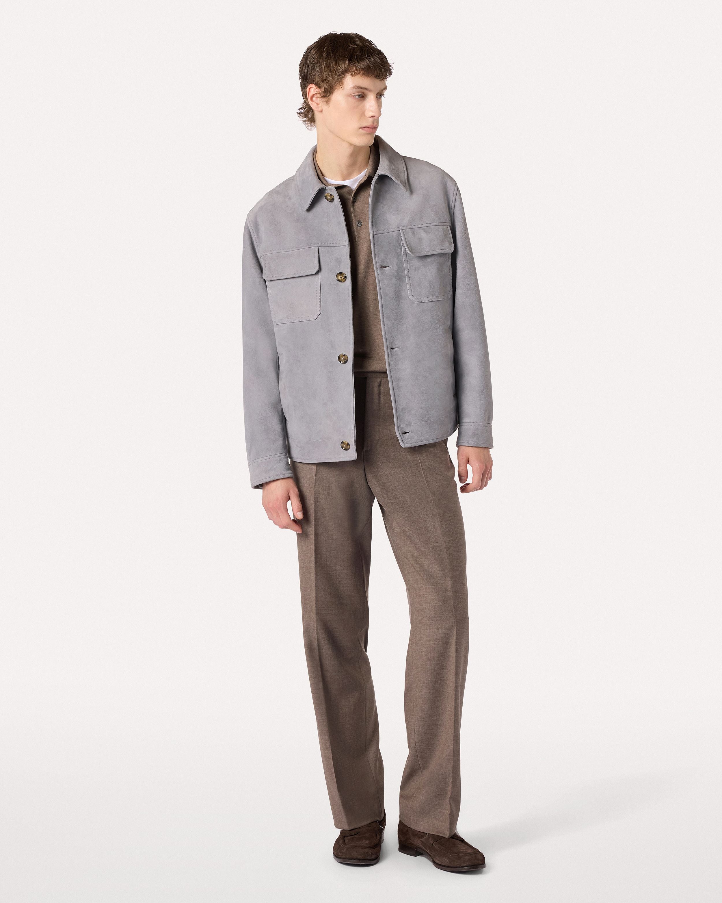 Powder blue jacket in suede and wool-cashmere blend LIGHT BLUE/GREY Lardini 2
