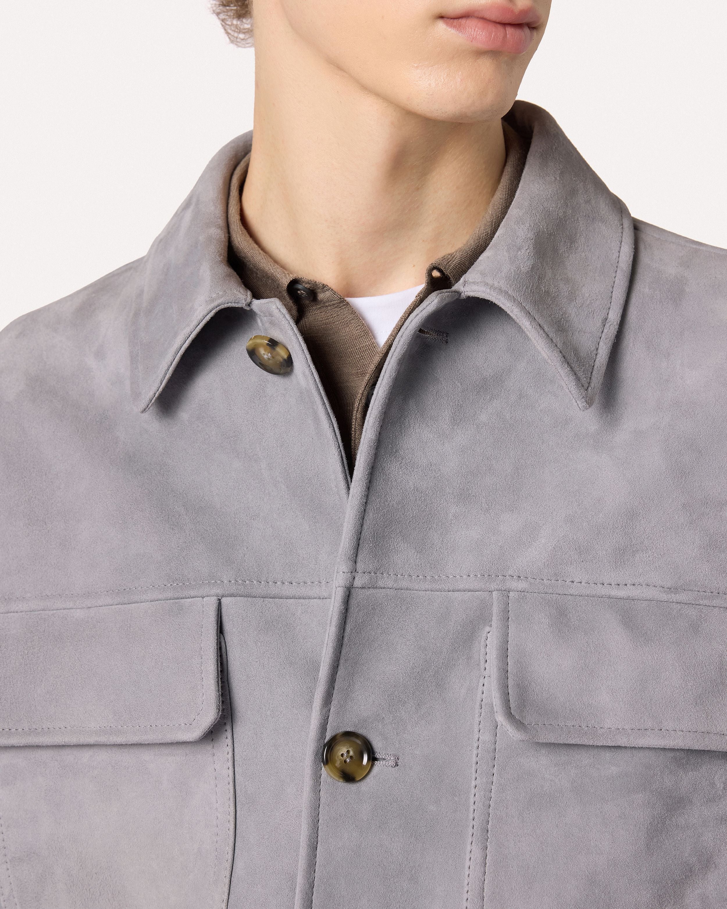 Powder blue jacket in suede and wool-cashmere blend LIGHT BLUE/GREY Lardini 3