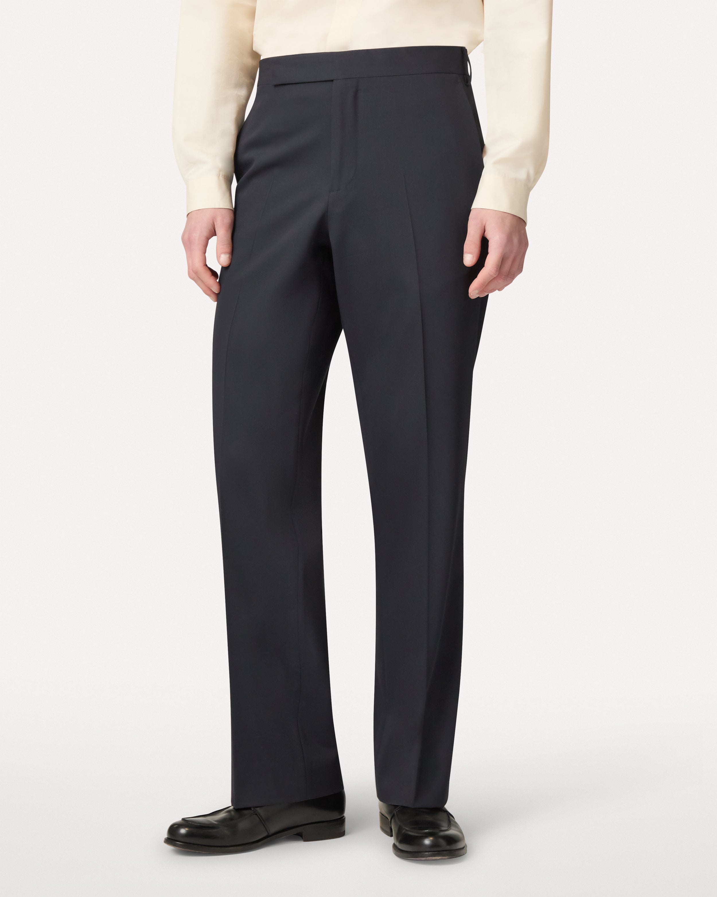 Blue stretch crepe gabardine trousers, white, man | Lardini