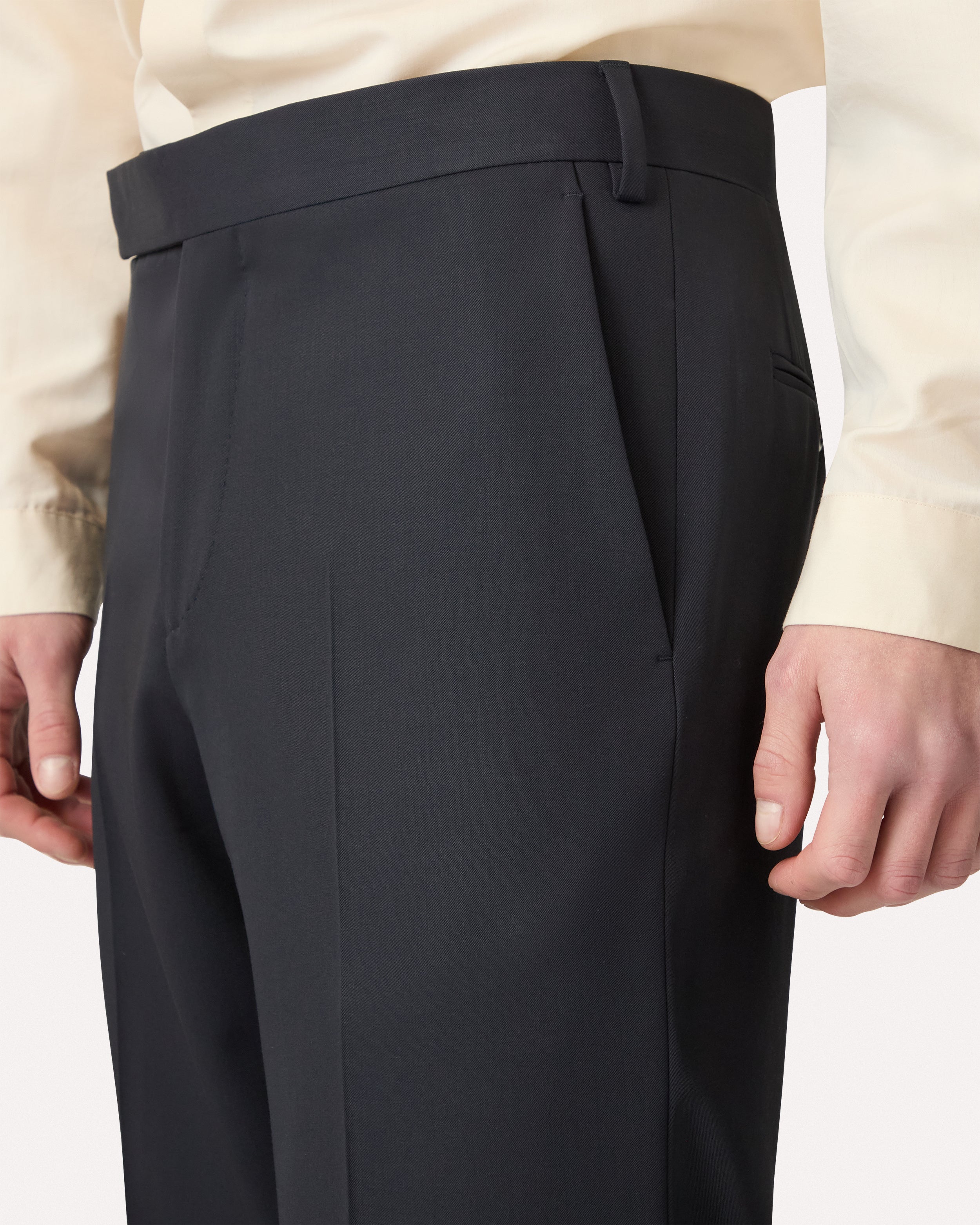 Blue stretch crepe gabardine trousers, white, man | Lardini