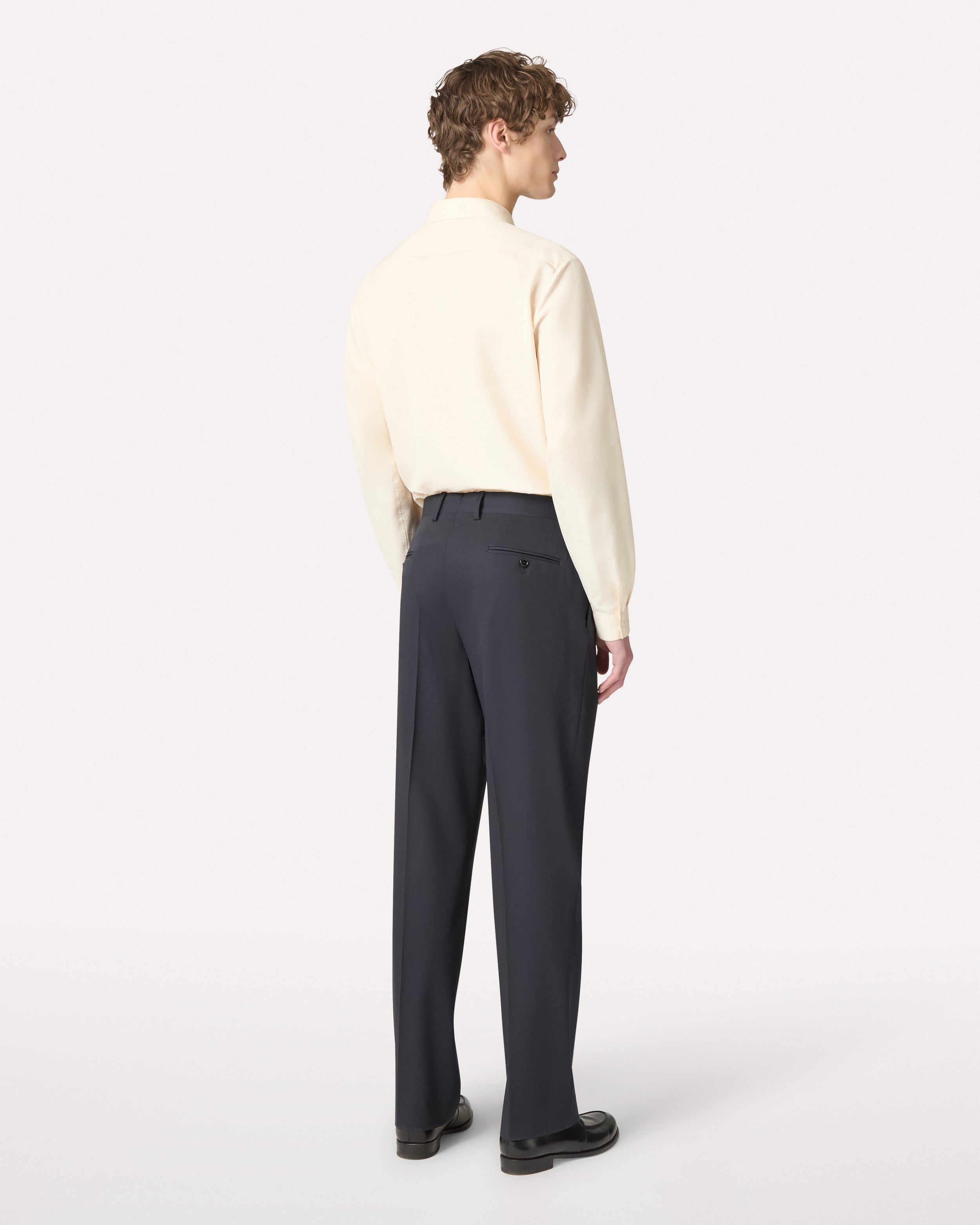 Blue stretch crepe gabardine trousers, white, man | Lardini
