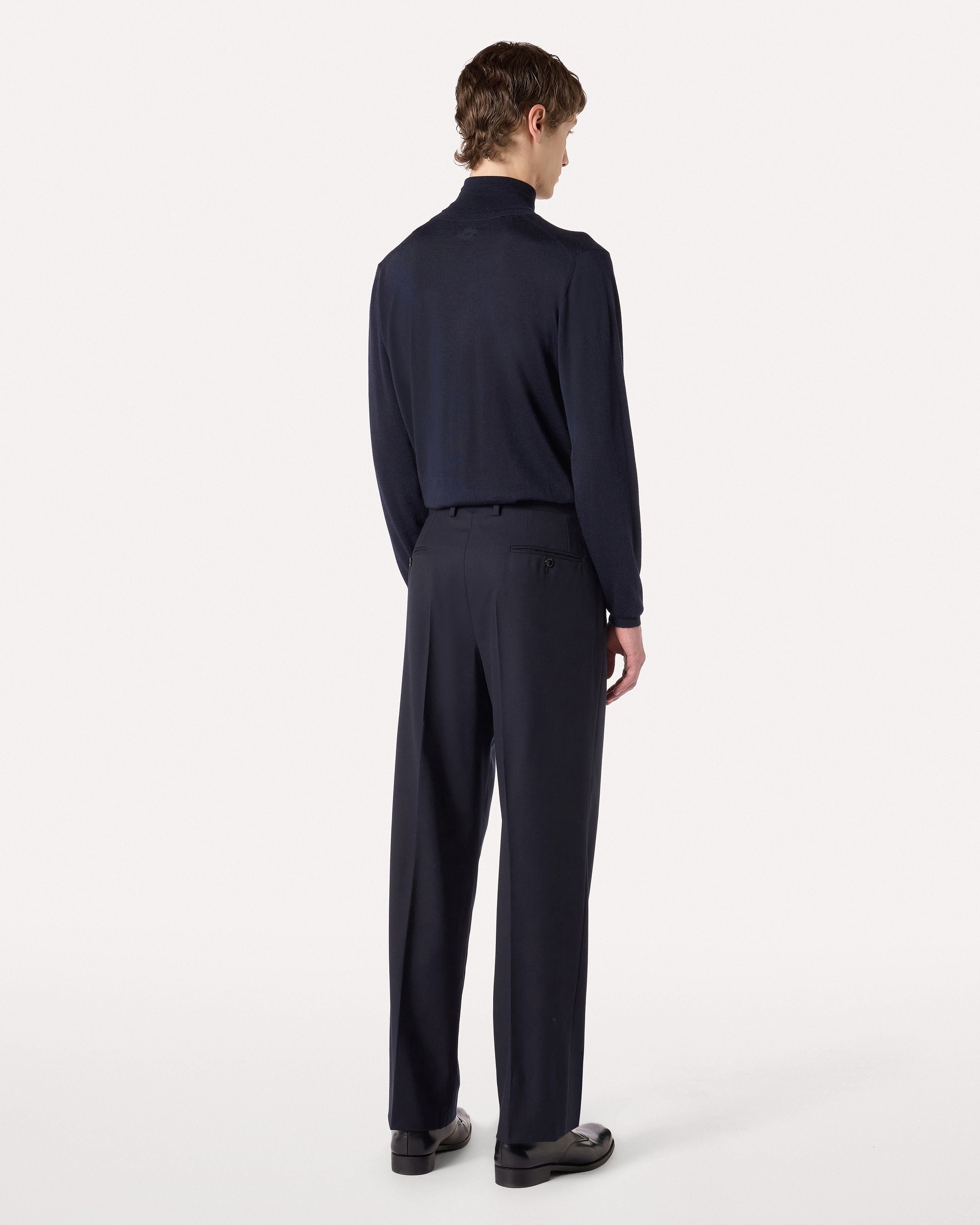 Pantalone blu senza pieghe in flanella pettinata stretch BLUE Lardini 5