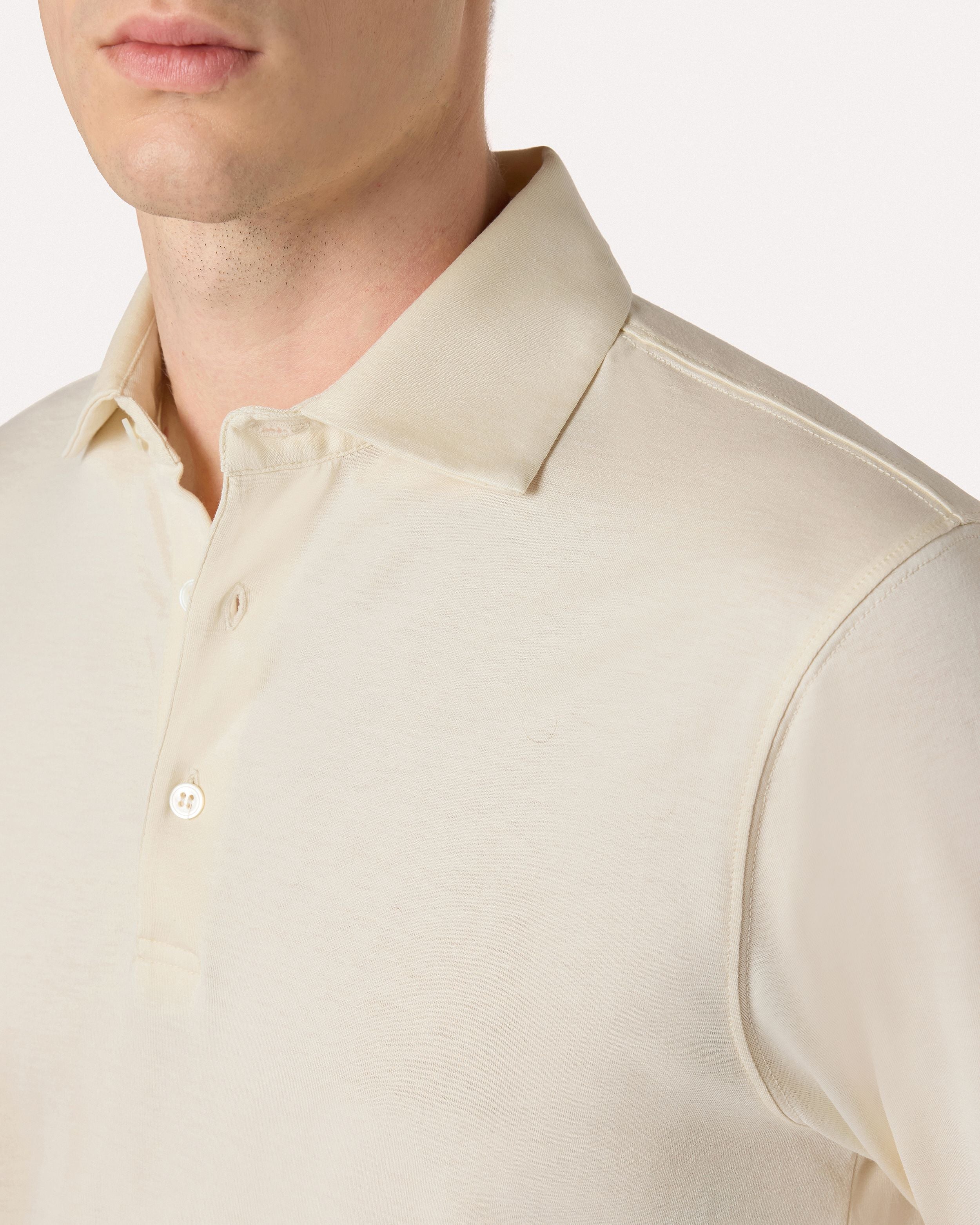 Polo a manica lunga panna in jersey di cotone e seta CREAM Lardini 3