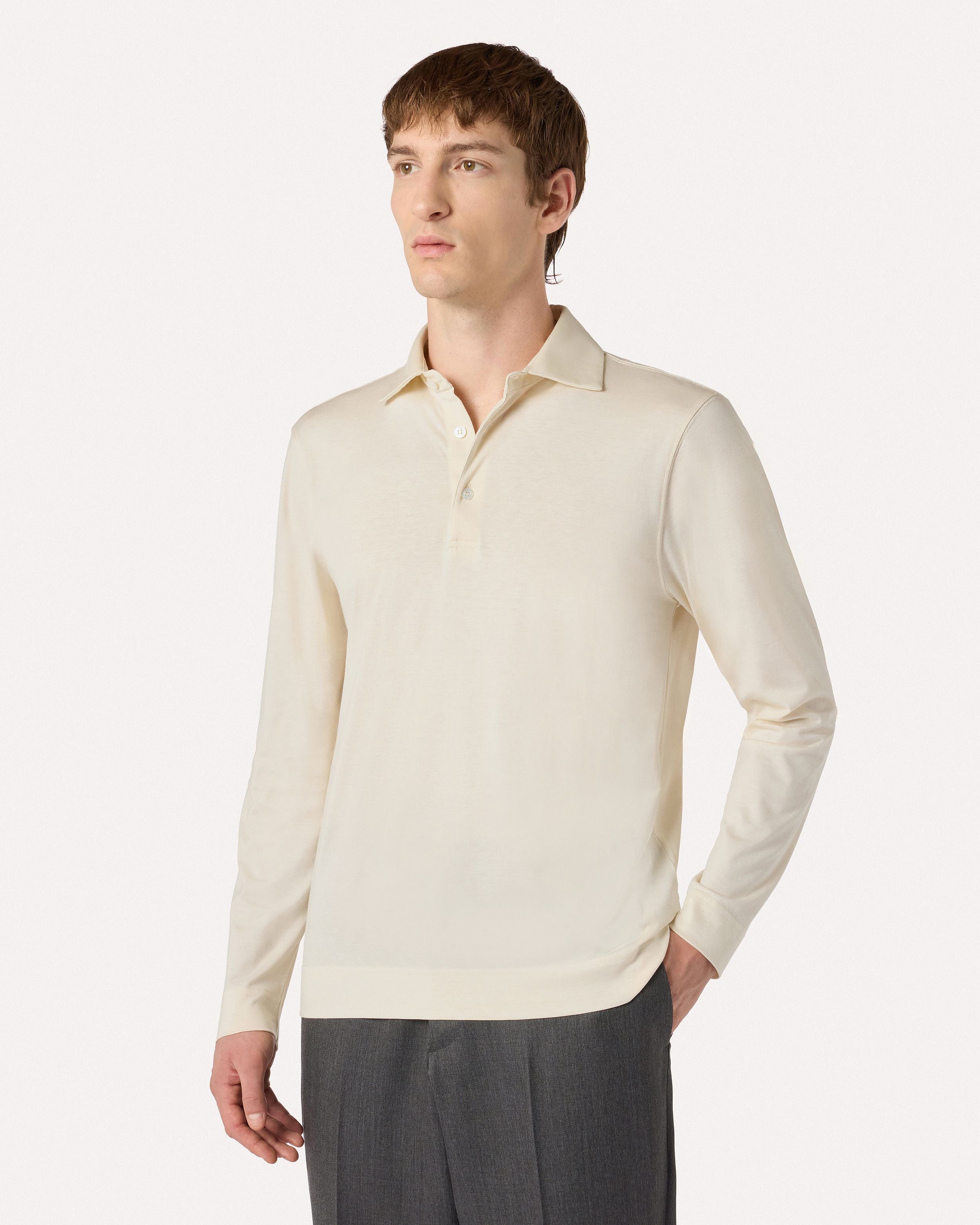 Polo a manica lunga panna in jersey di cotone e seta CREAM Lardini 4