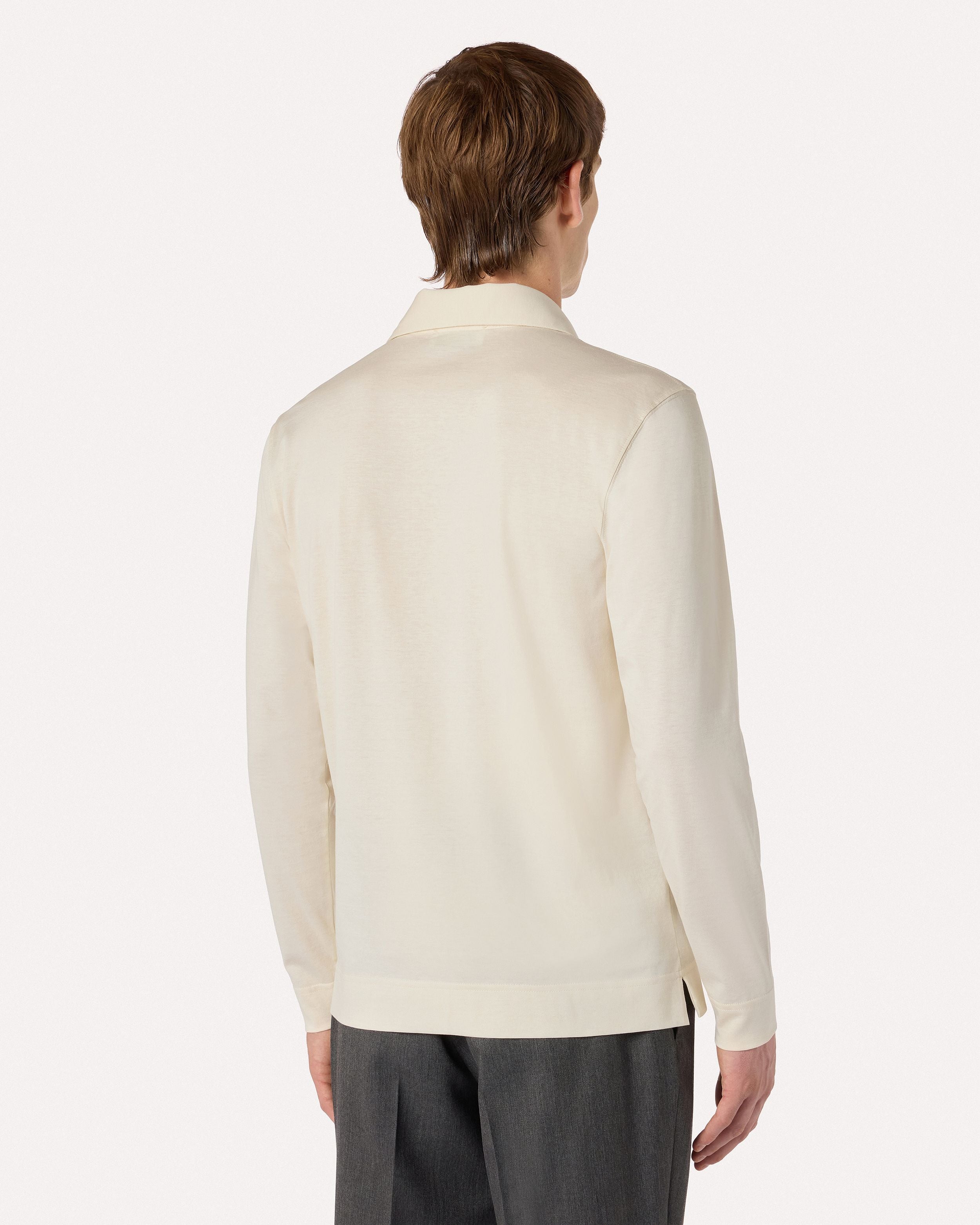 Polo a manica lunga panna in jersey di cotone e seta CREAM Lardini 5