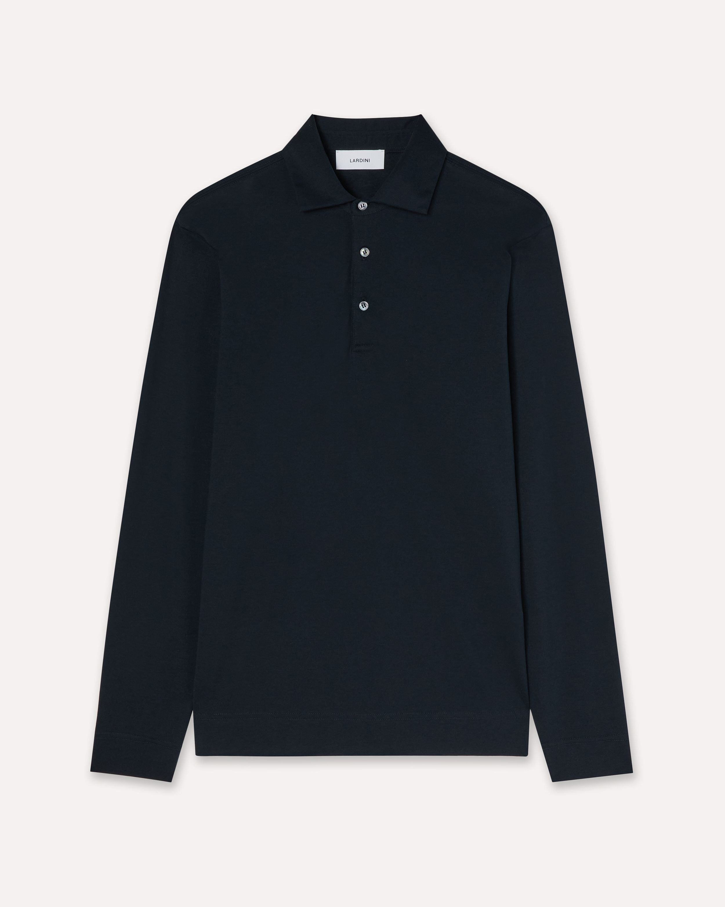 Polo a manica lunga blu in jersey di cotone e seta BLUE Lardini 1