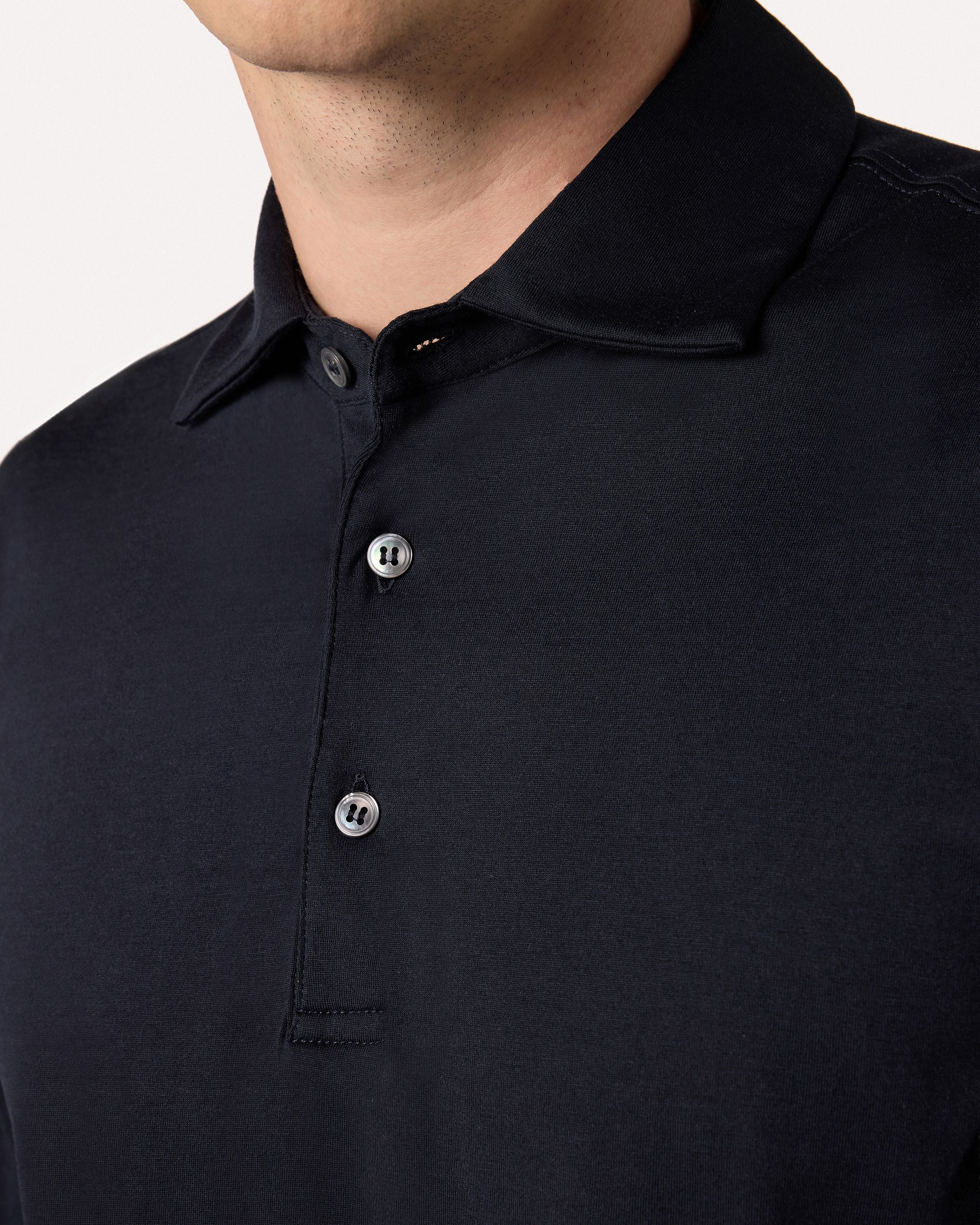 Polo a manica lunga blu in jersey di cotone e seta BLUE Lardini 3