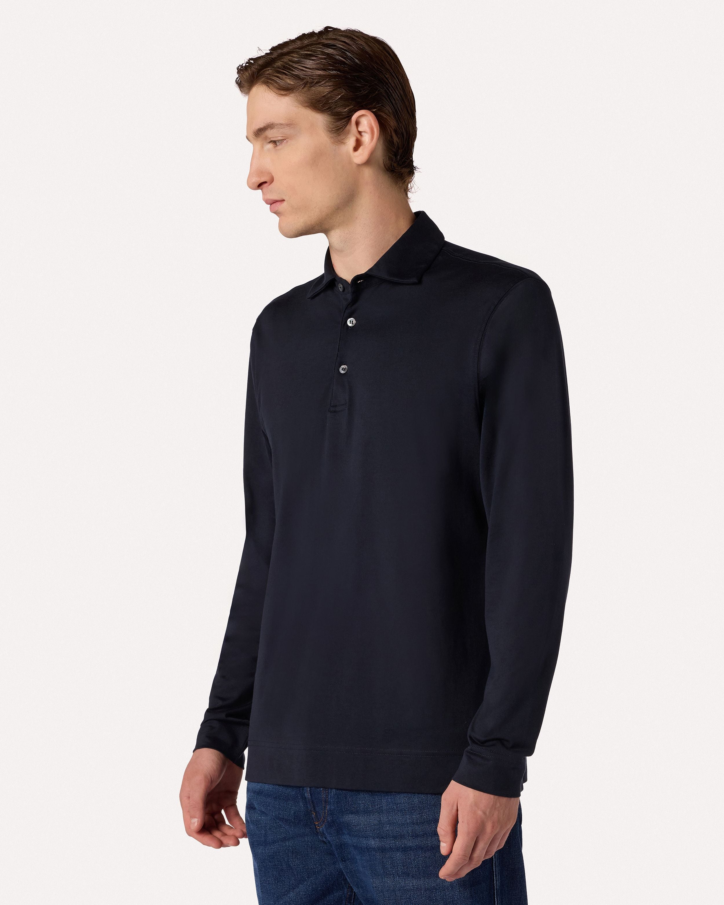 Polo a manica lunga blu in jersey di cotone e seta BLUE Lardini 4