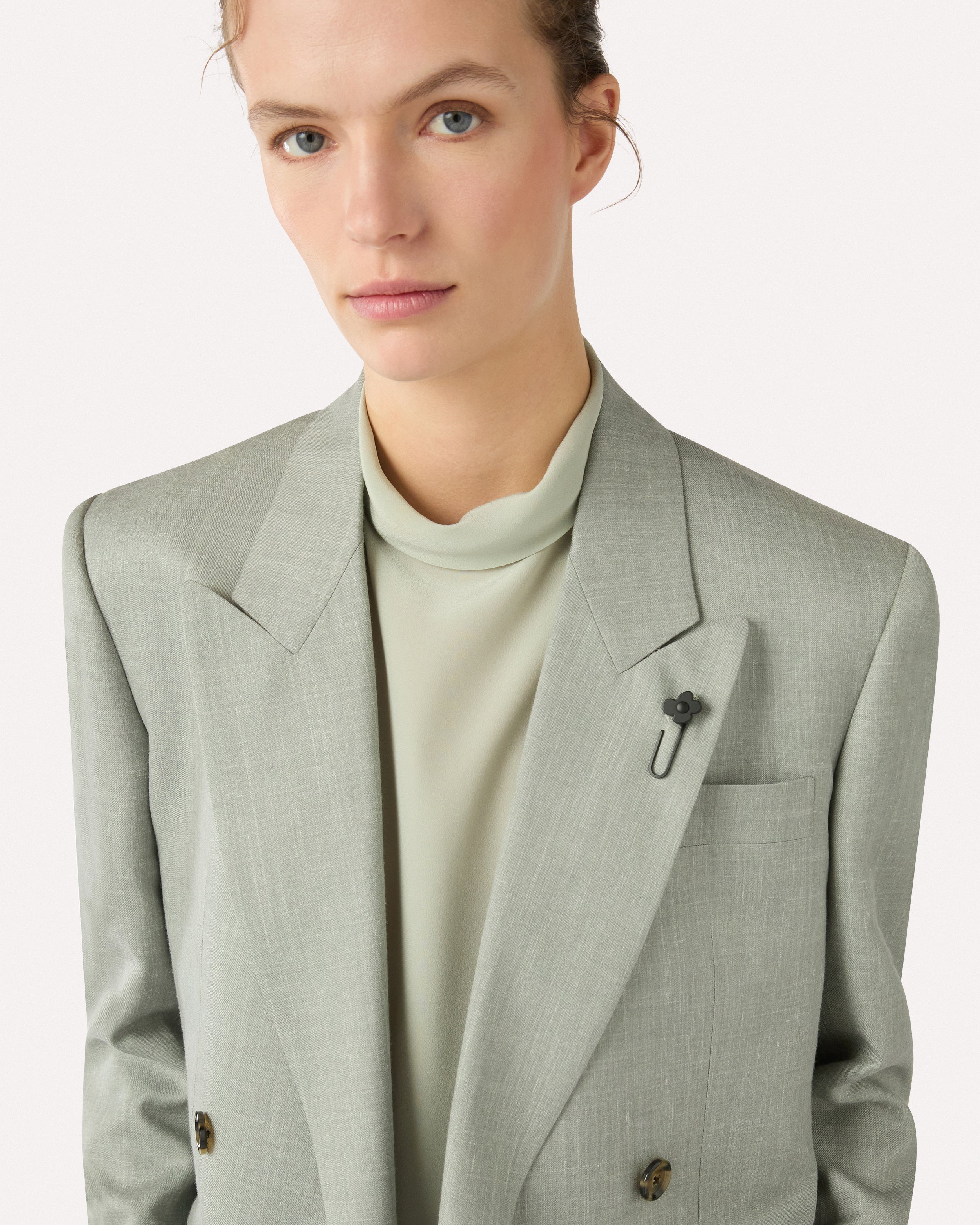 Green double-breasted blazer, white, woman | Lardini