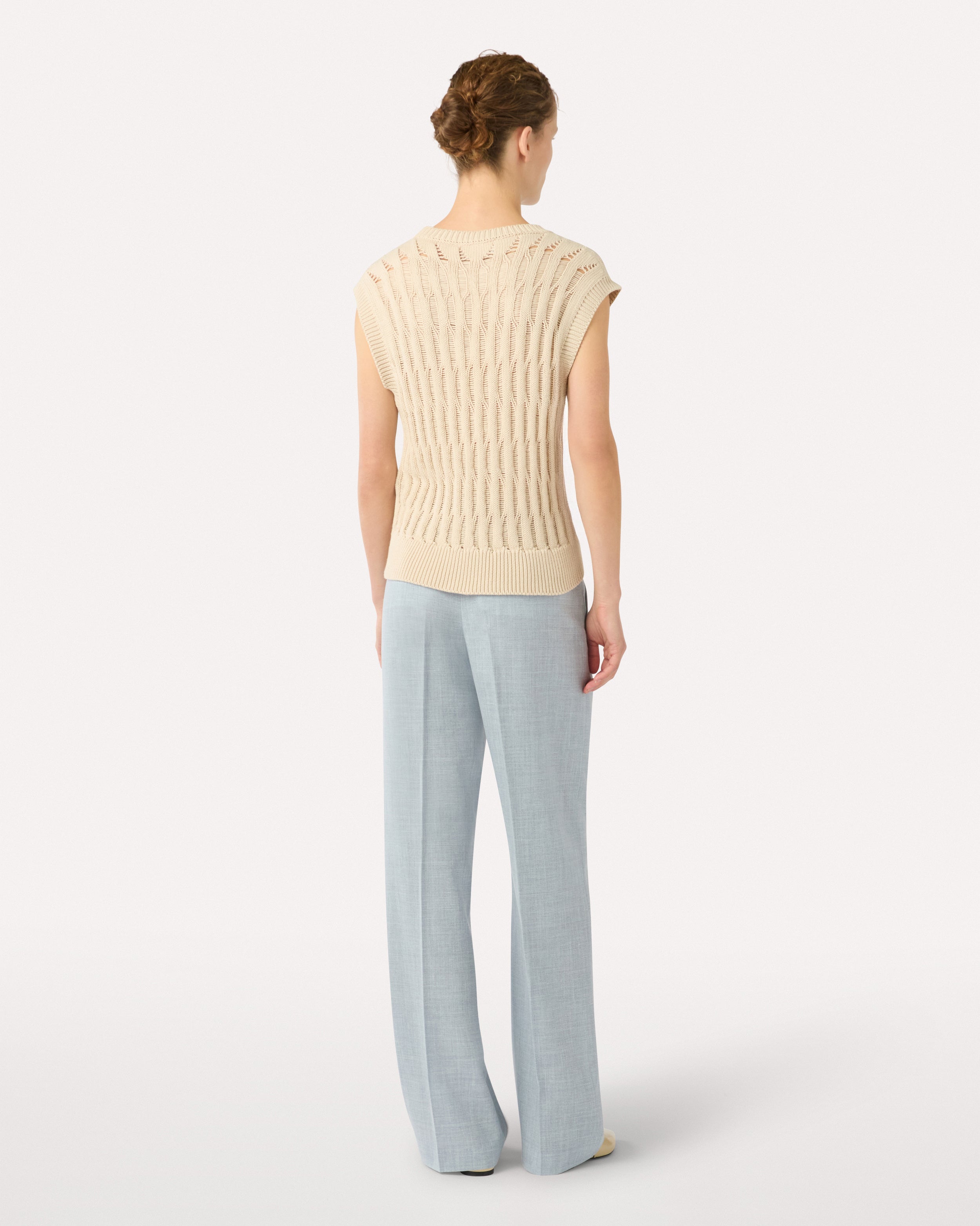 Gilet col rond crème en coton CREAM Lardini 5