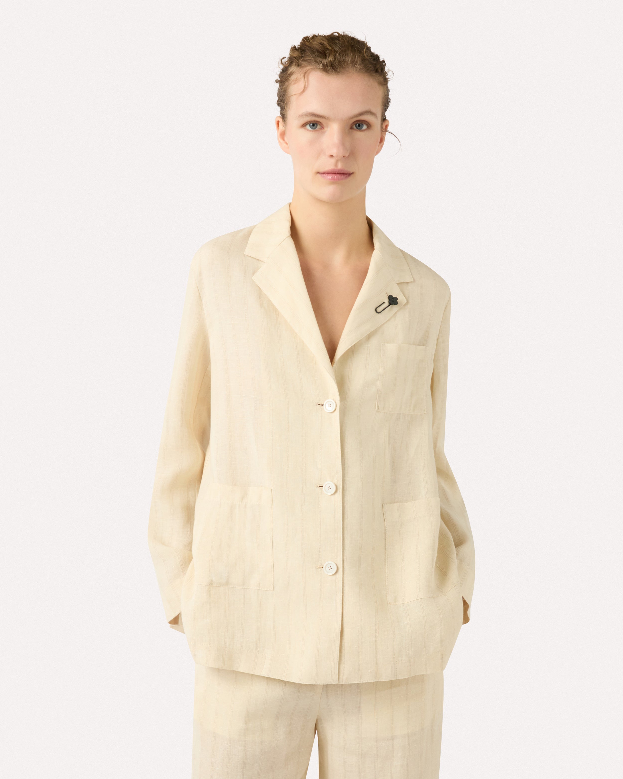 Deconstructed linen blazer with lurex, white, woman | Lardini