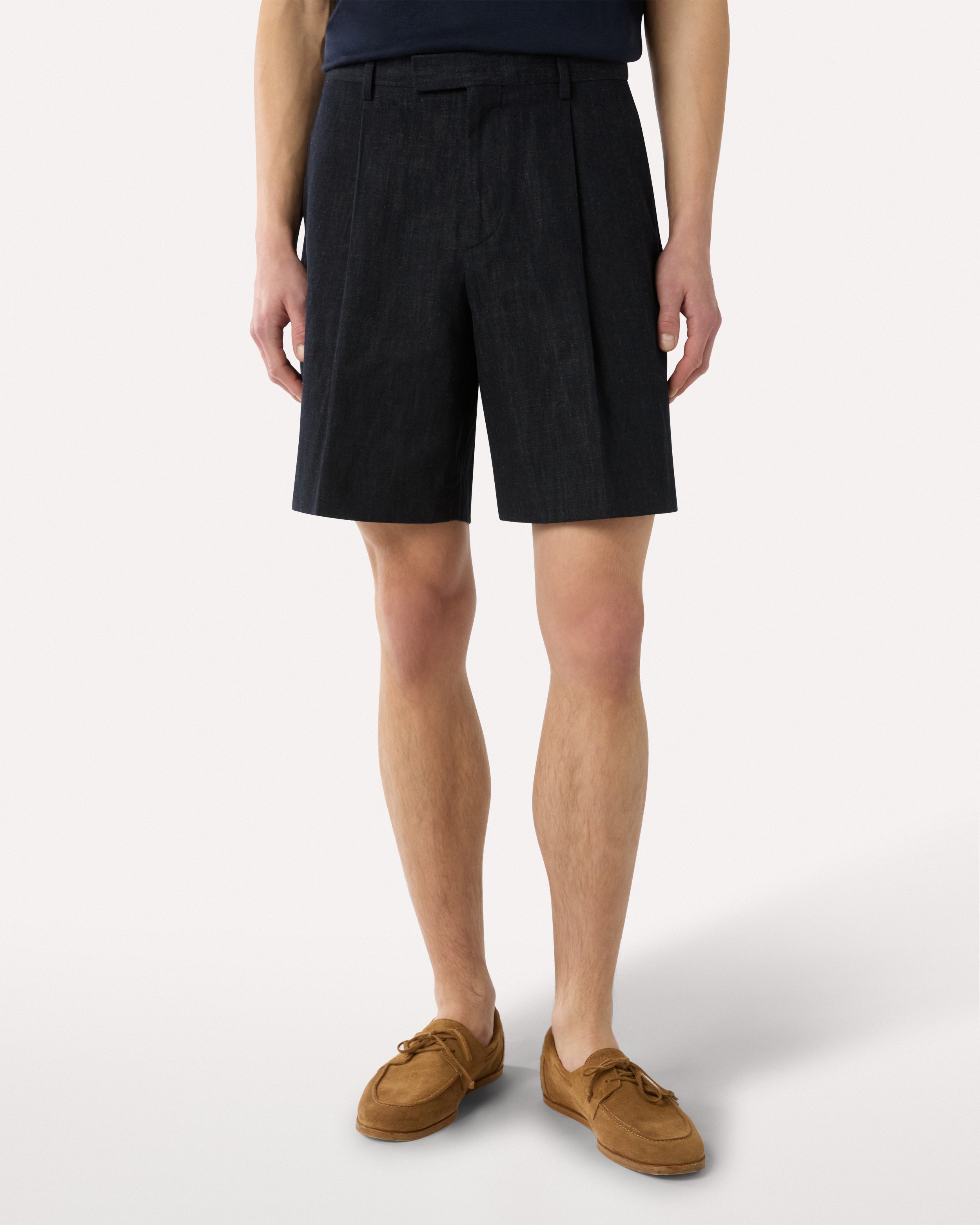 Long blue Bermuda shorts in cotton and linen BLUE Lardini 4