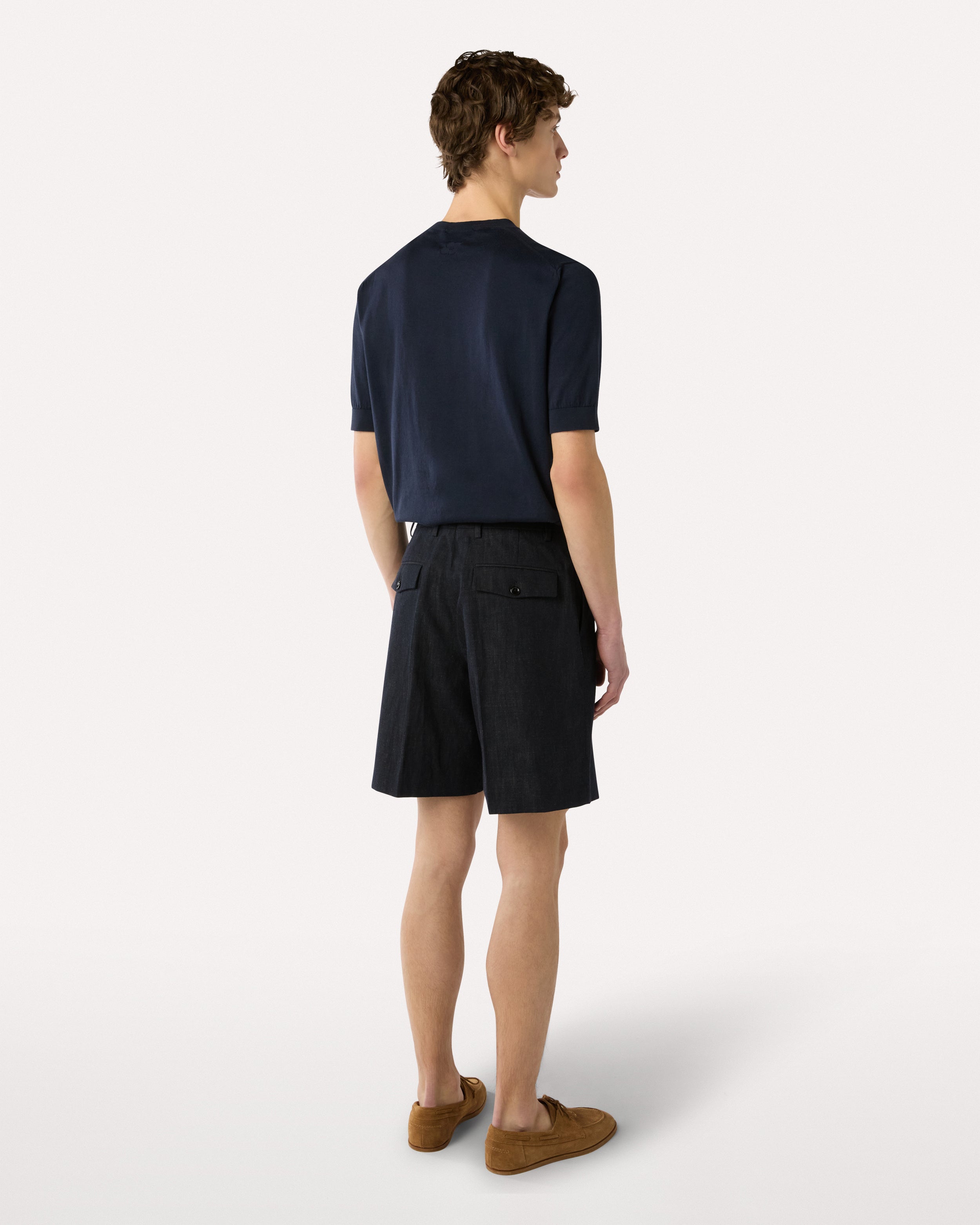 Long blue Bermuda shorts in cotton and linen BLUE Lardini 5