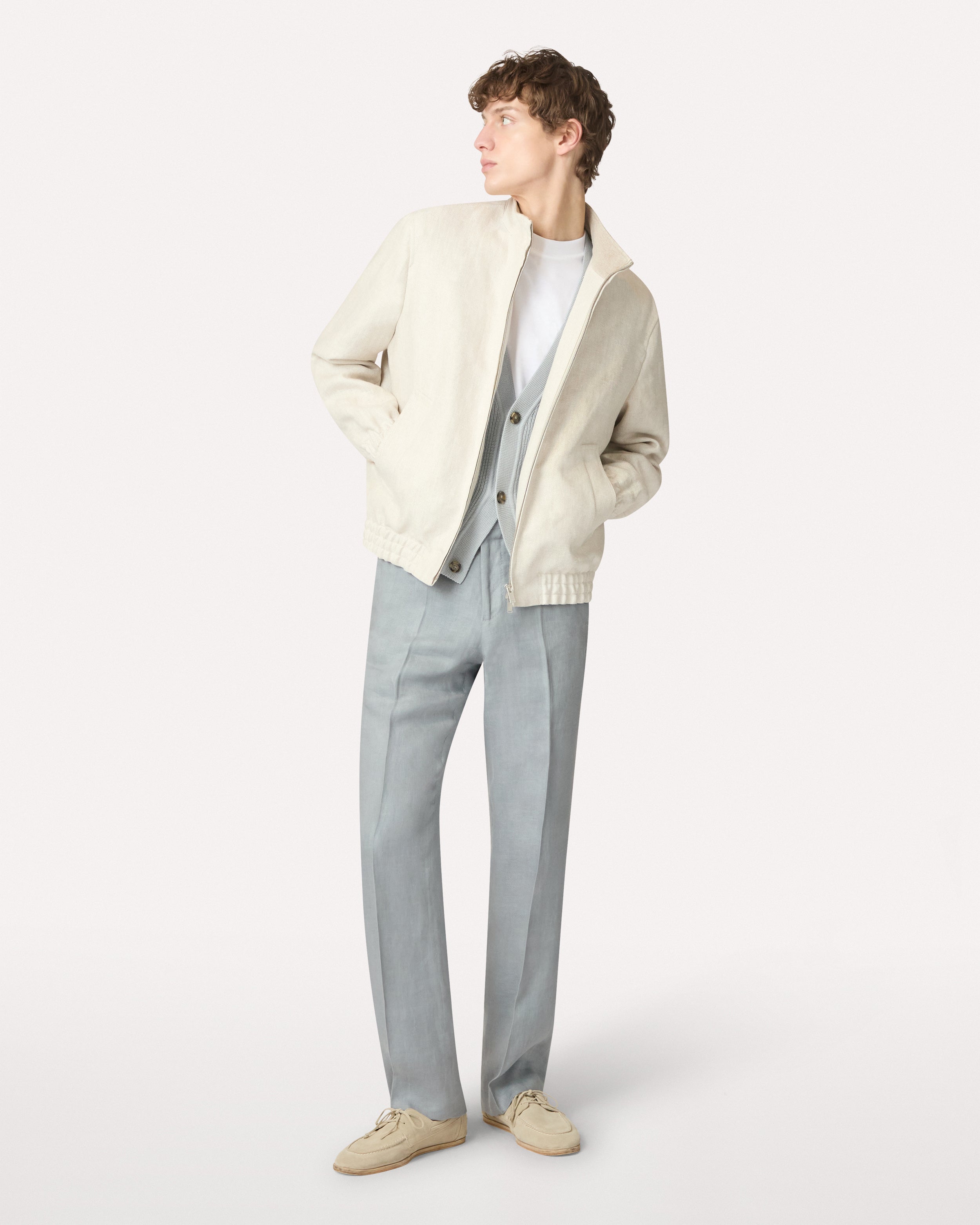 LARDINI ジャケット ワイドストライプ コットン オフホワイト 48 Cream linen jacket, white, man | Lardini