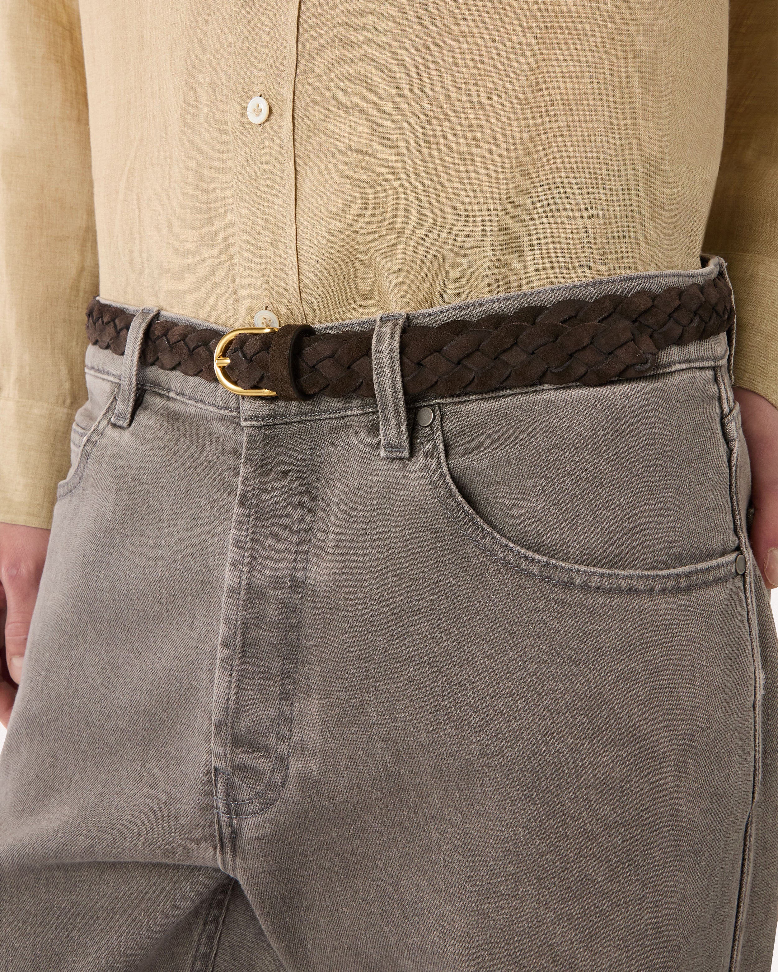 Ceinture tressée en croûte de veau marron BROWN Lardini 3