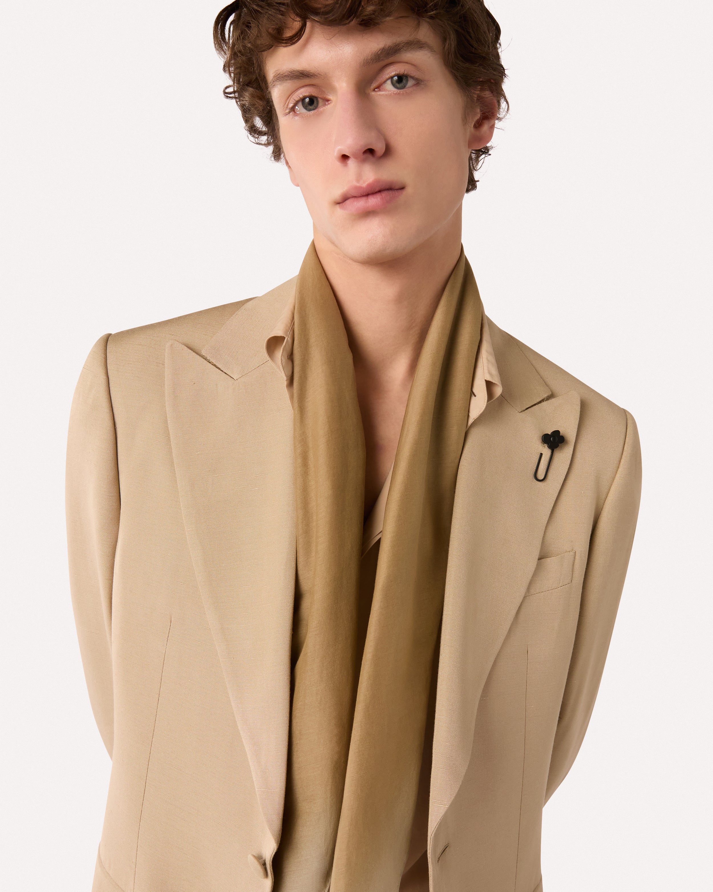 Foulard beige en coton et soie BEIGE Lardini 3