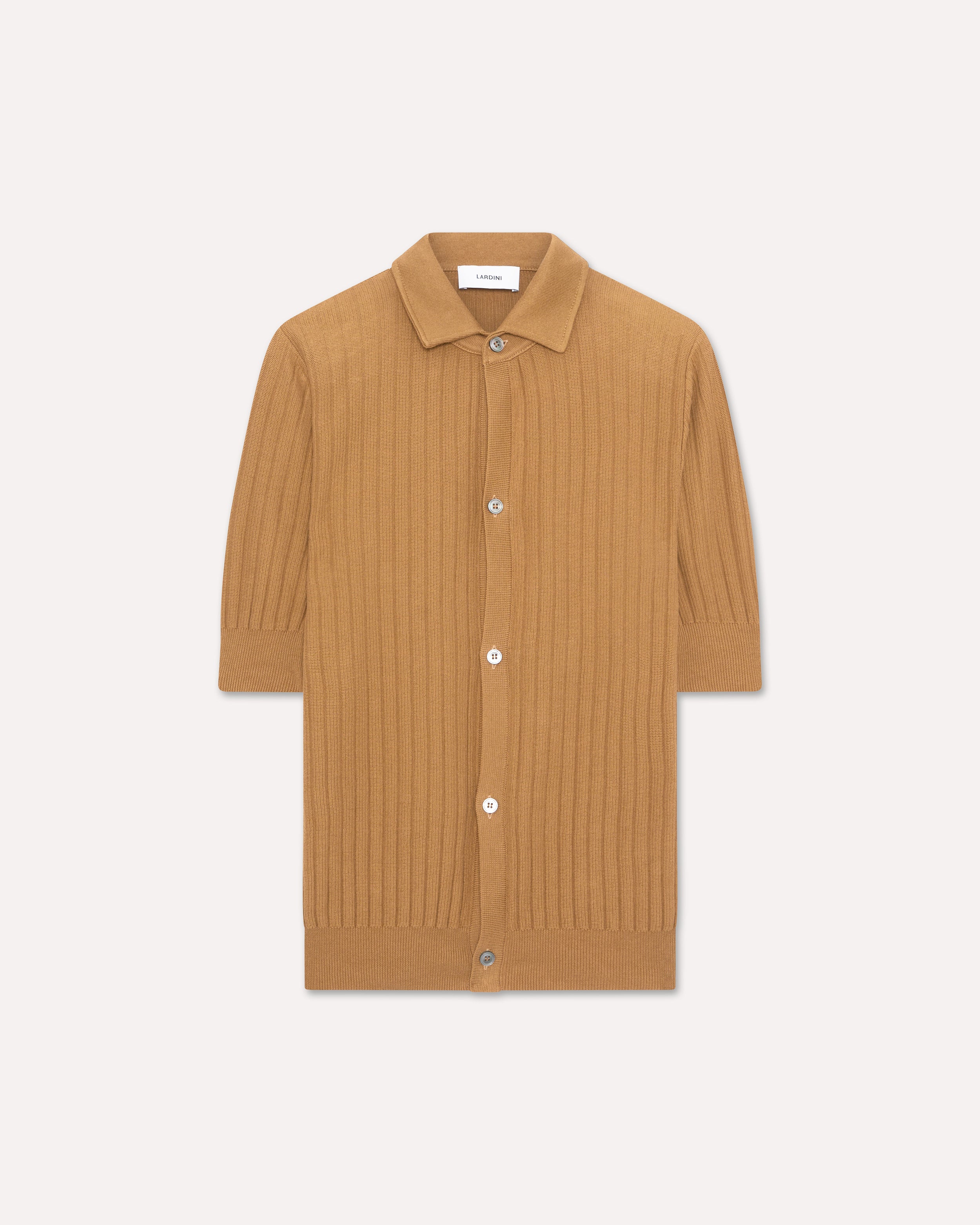 Camel cotton knit shirt, white, man | Lardini