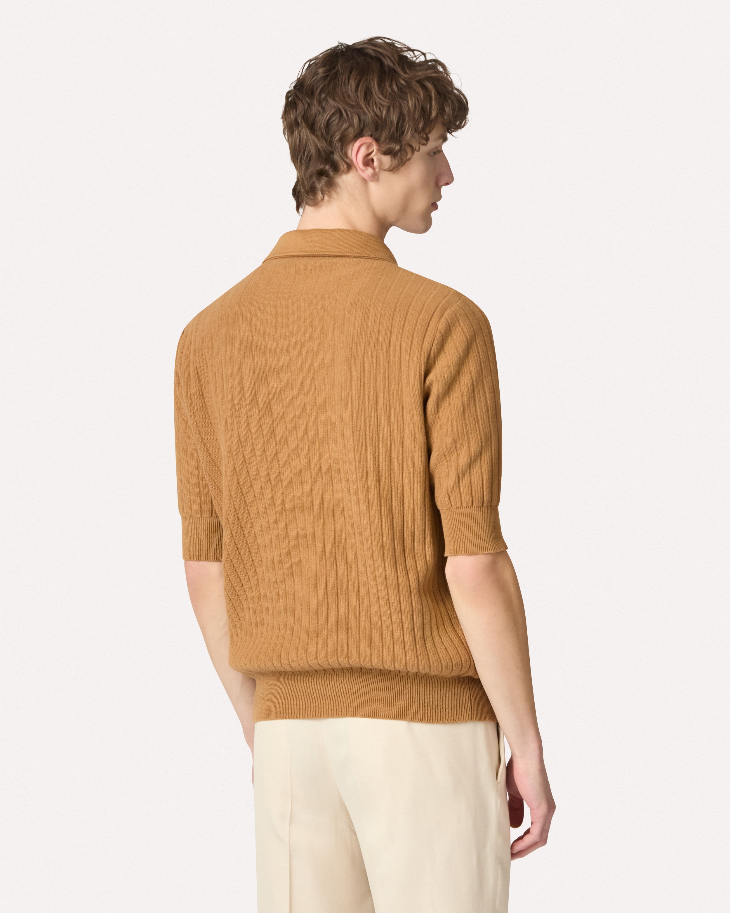 Camicia in maglia di cotone cammello CAMEL/RUST Lardini 5