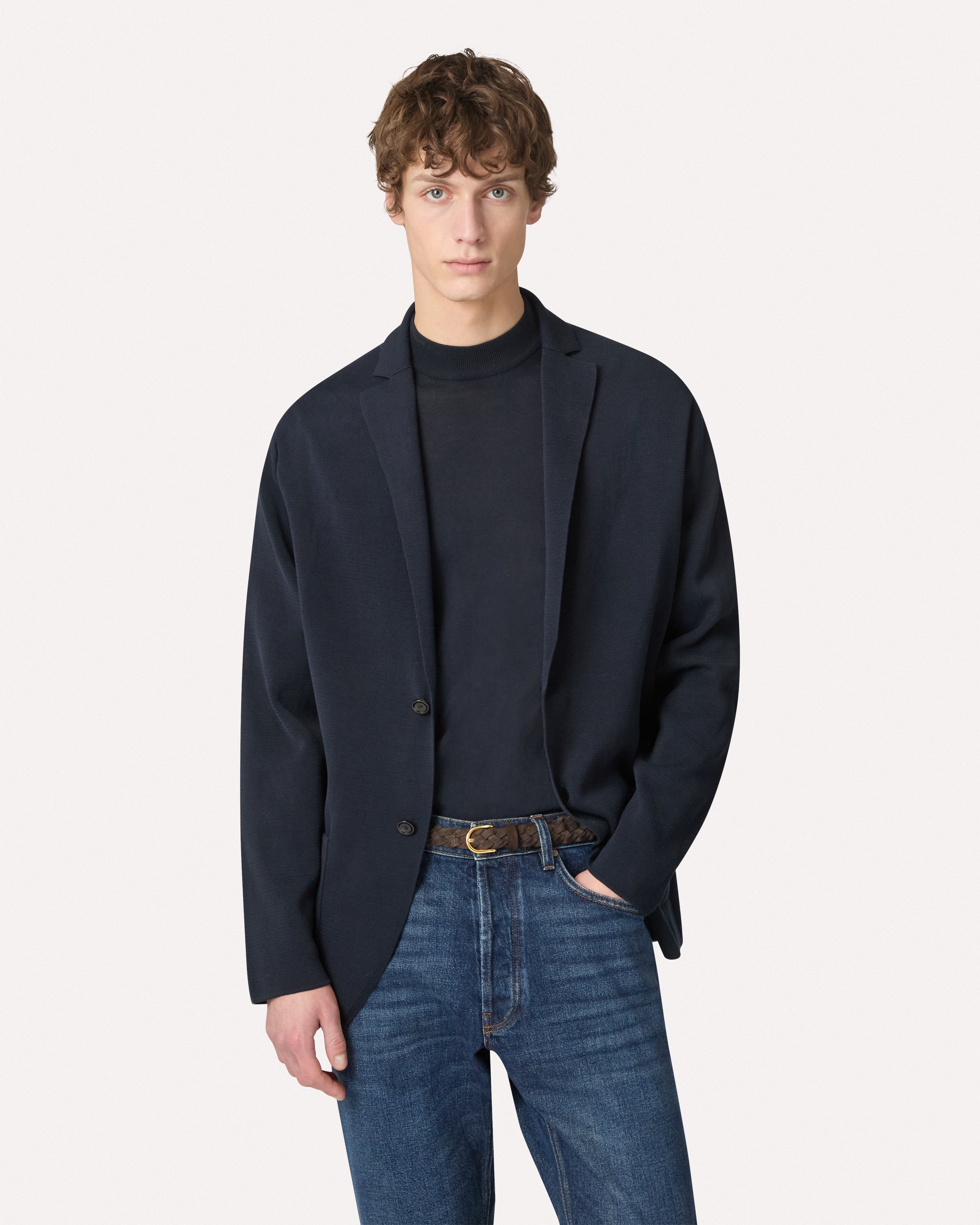 Blue single-breasted knit jacket BLUE Lardini 3