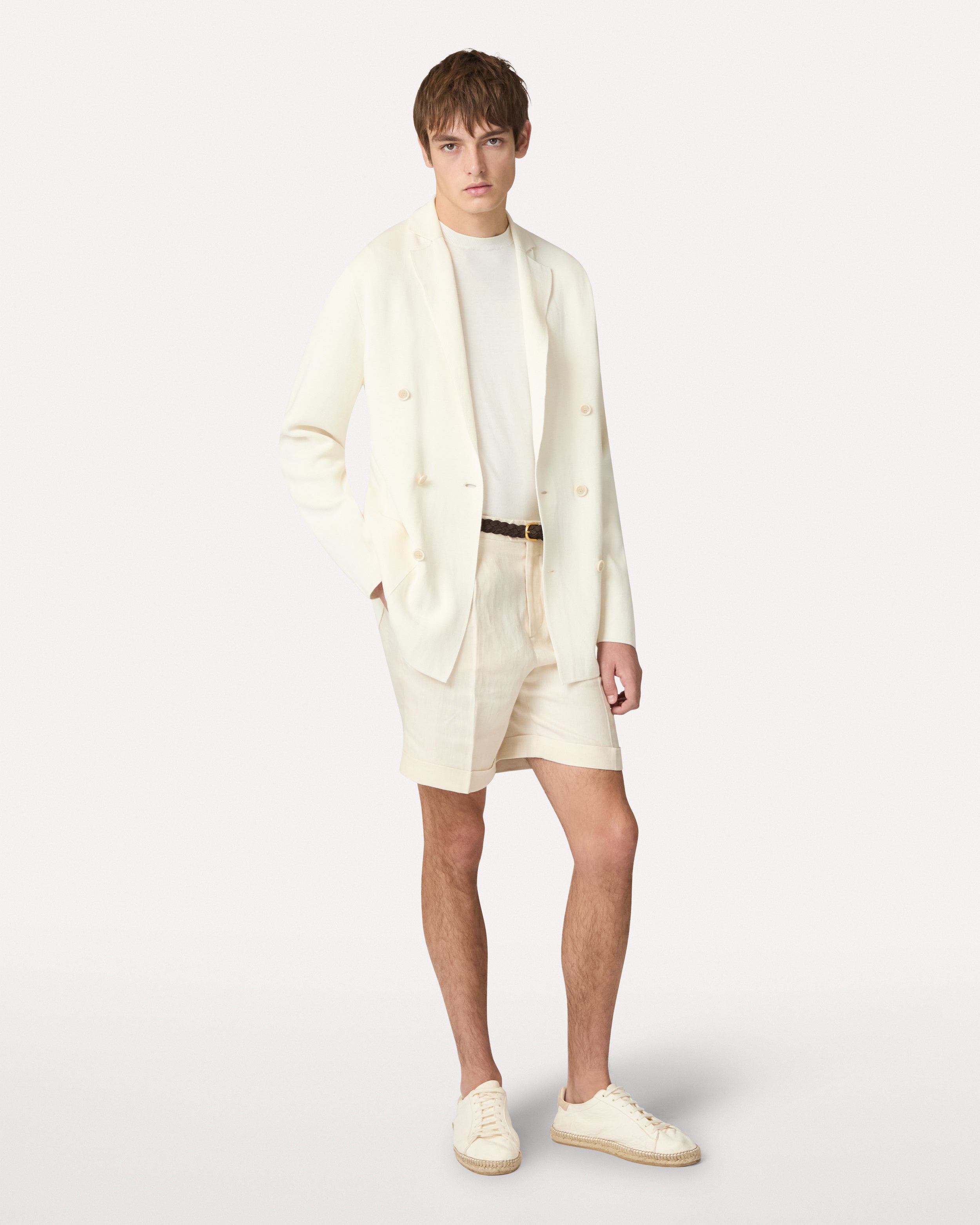 Double-breasted white cotton knit jacket, white, man | Lardini