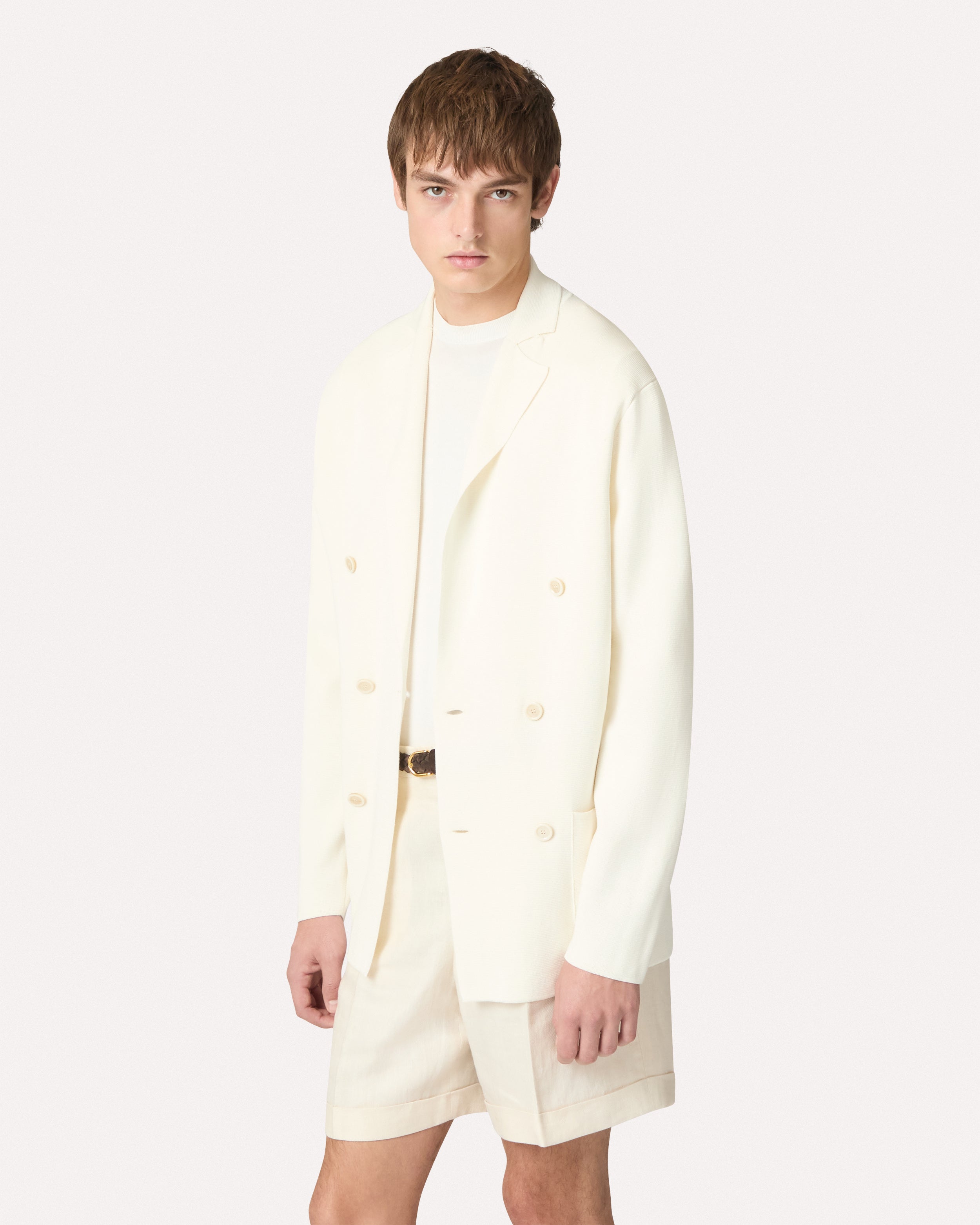 Double-breasted white cotton knit jacket WHITE Lardini 3