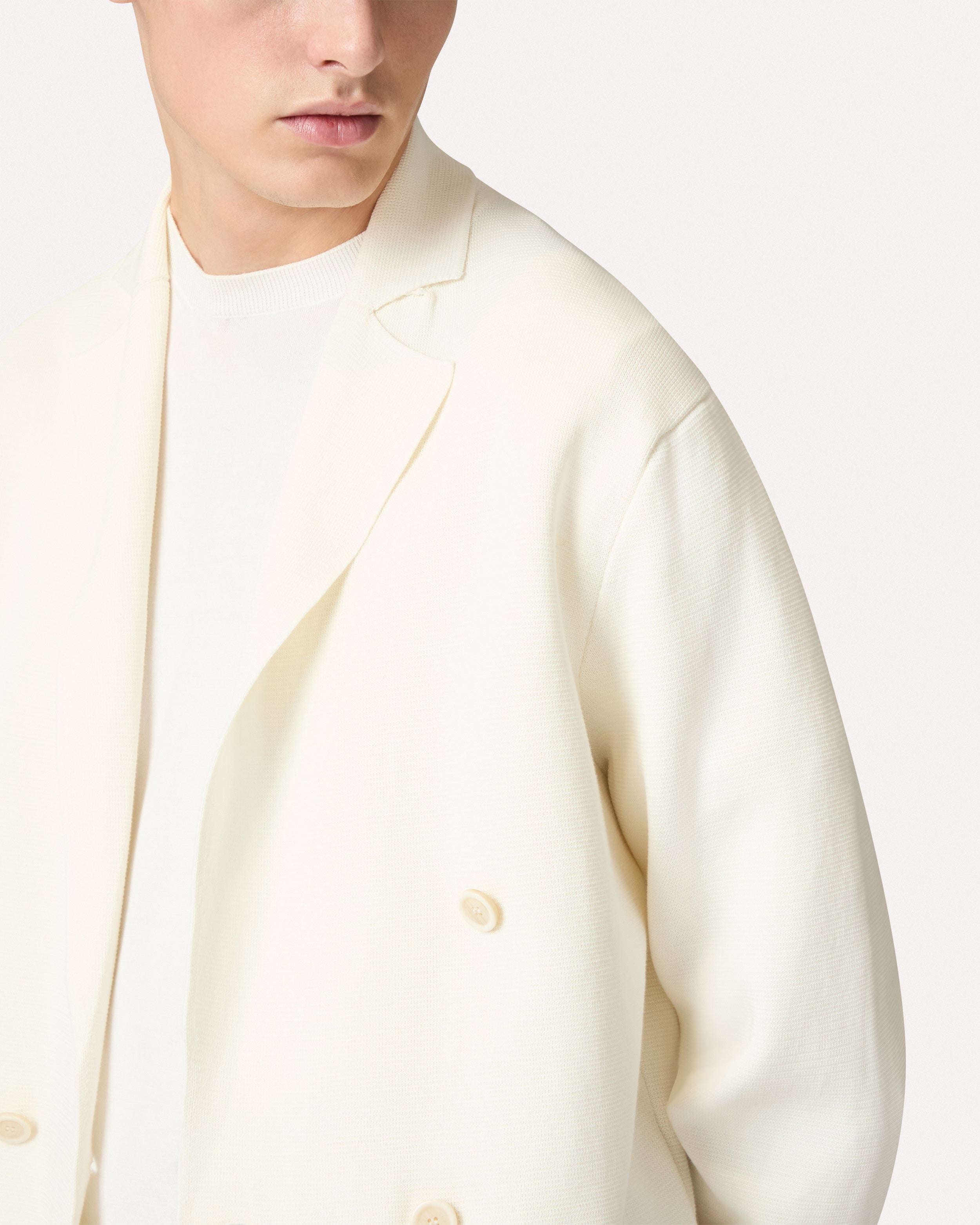Double-breasted white cotton knit jacket, white, man | Lardini