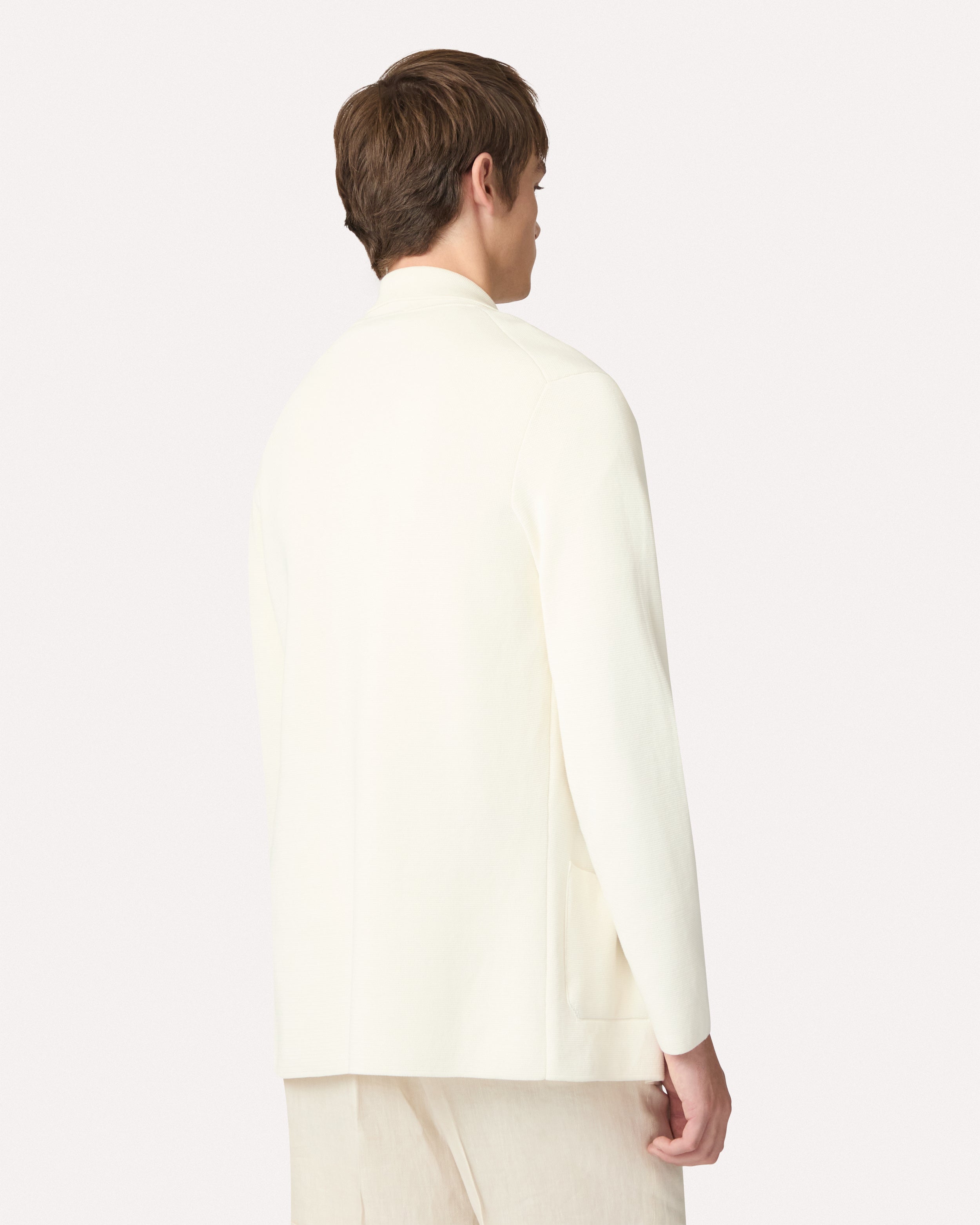 Double-breasted white cotton knit jacket, white, man | Lardini