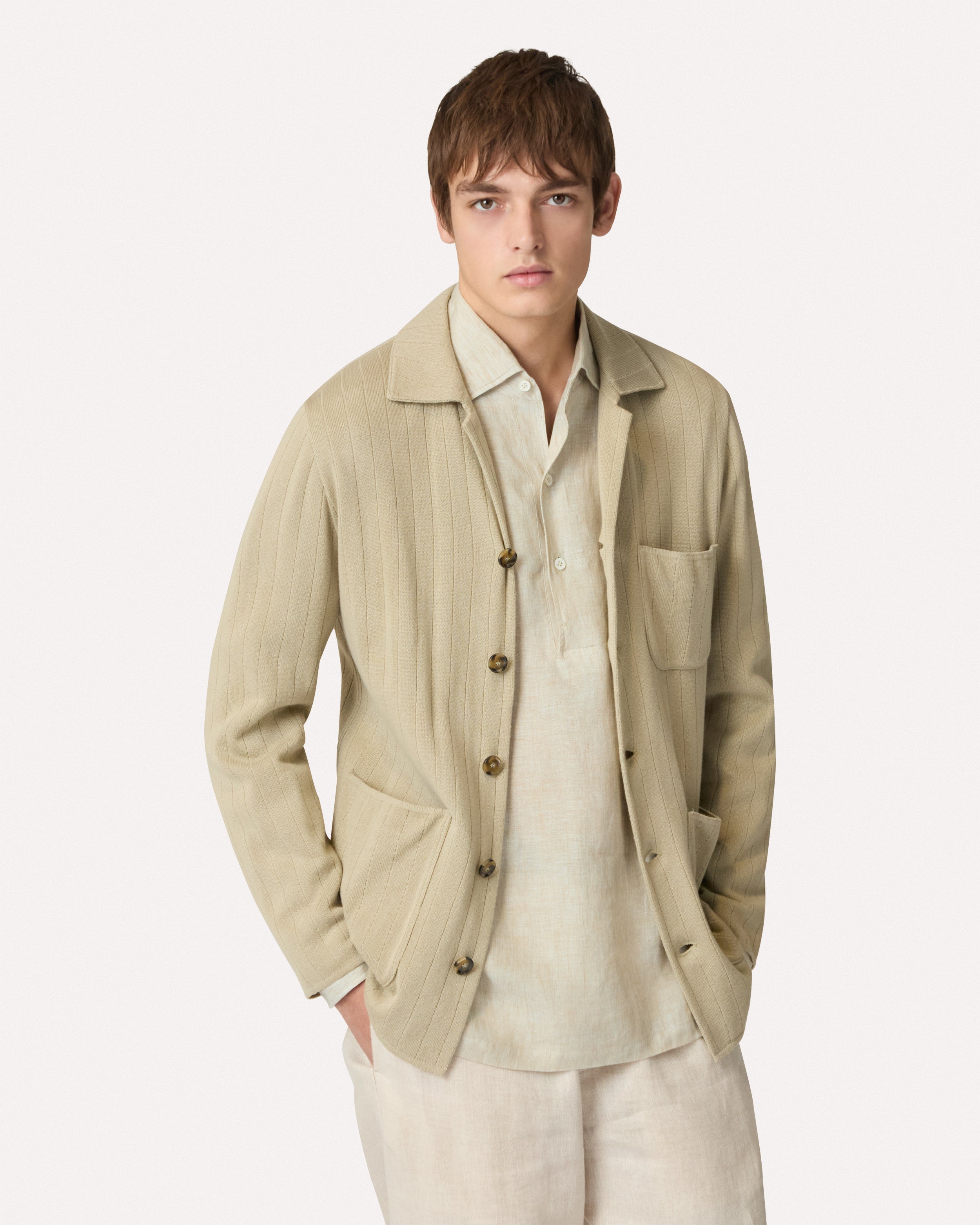 Sage single-breasted knit jacket, white, man | Lardini